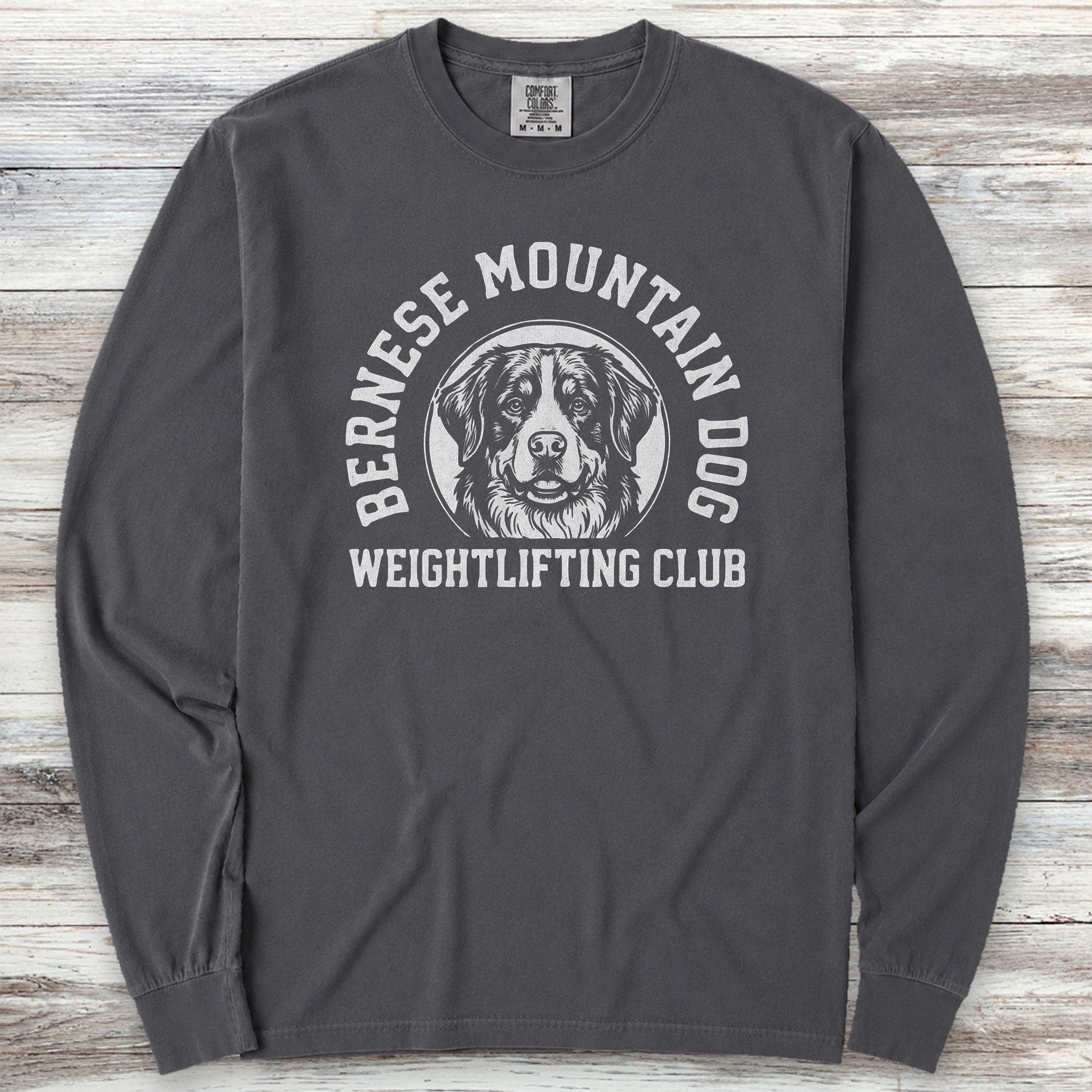Bernese Mountain Dog Weightlifting Long Sleeve Tee - Graphite