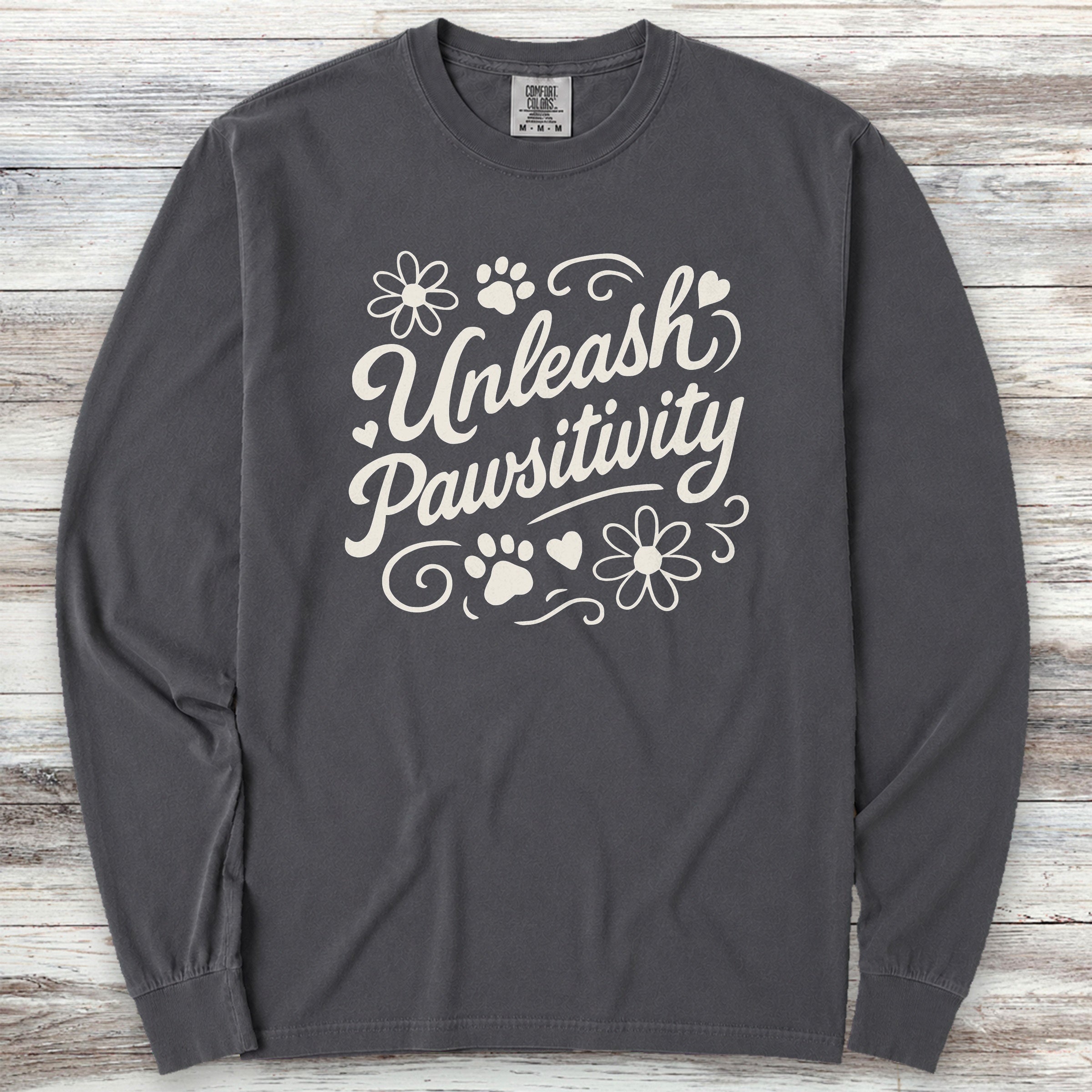 Unleash Pawsitivity Long Sleeve Tee - Graphite