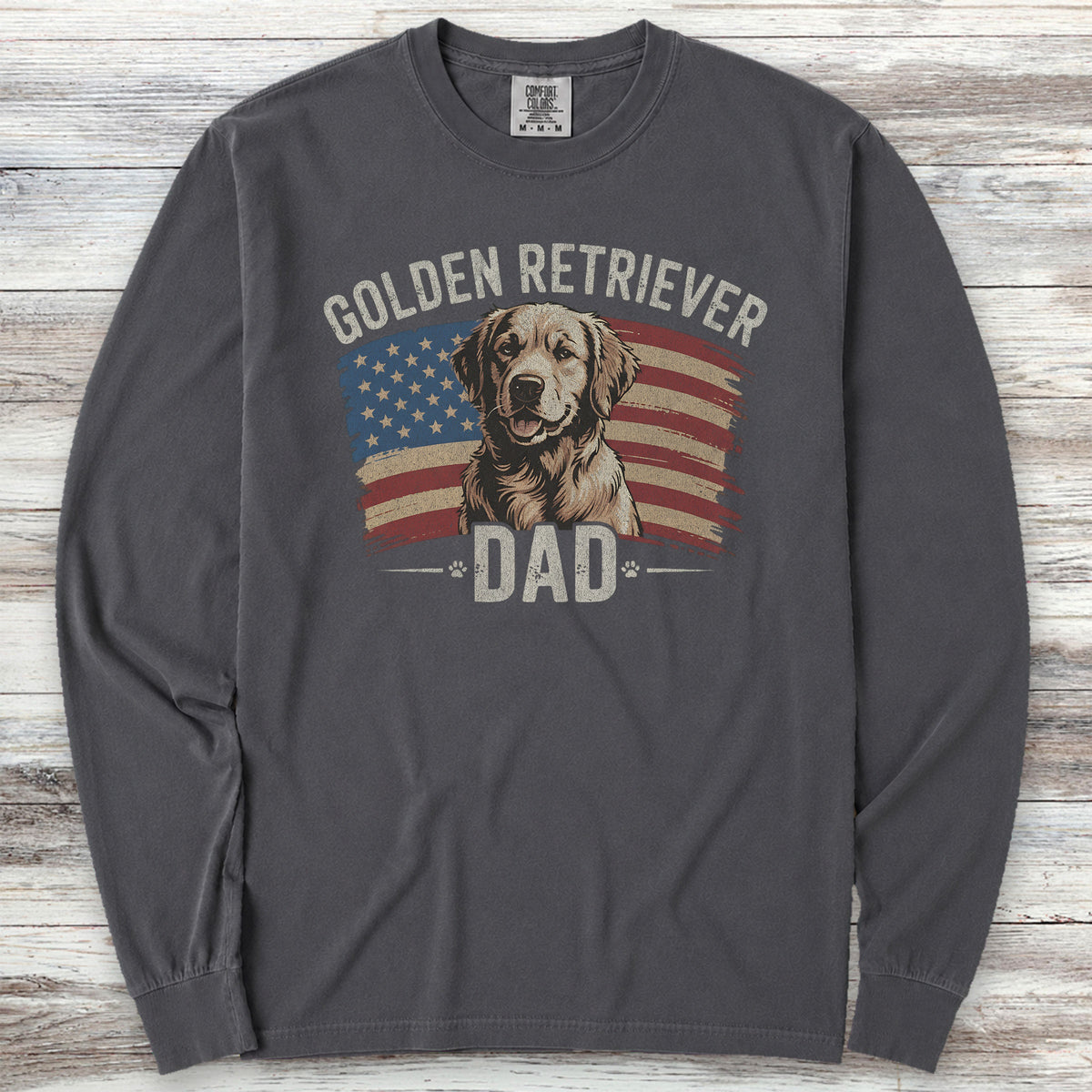 Golden Retriever Dad Flag Long Sleeve Tee - Graphite