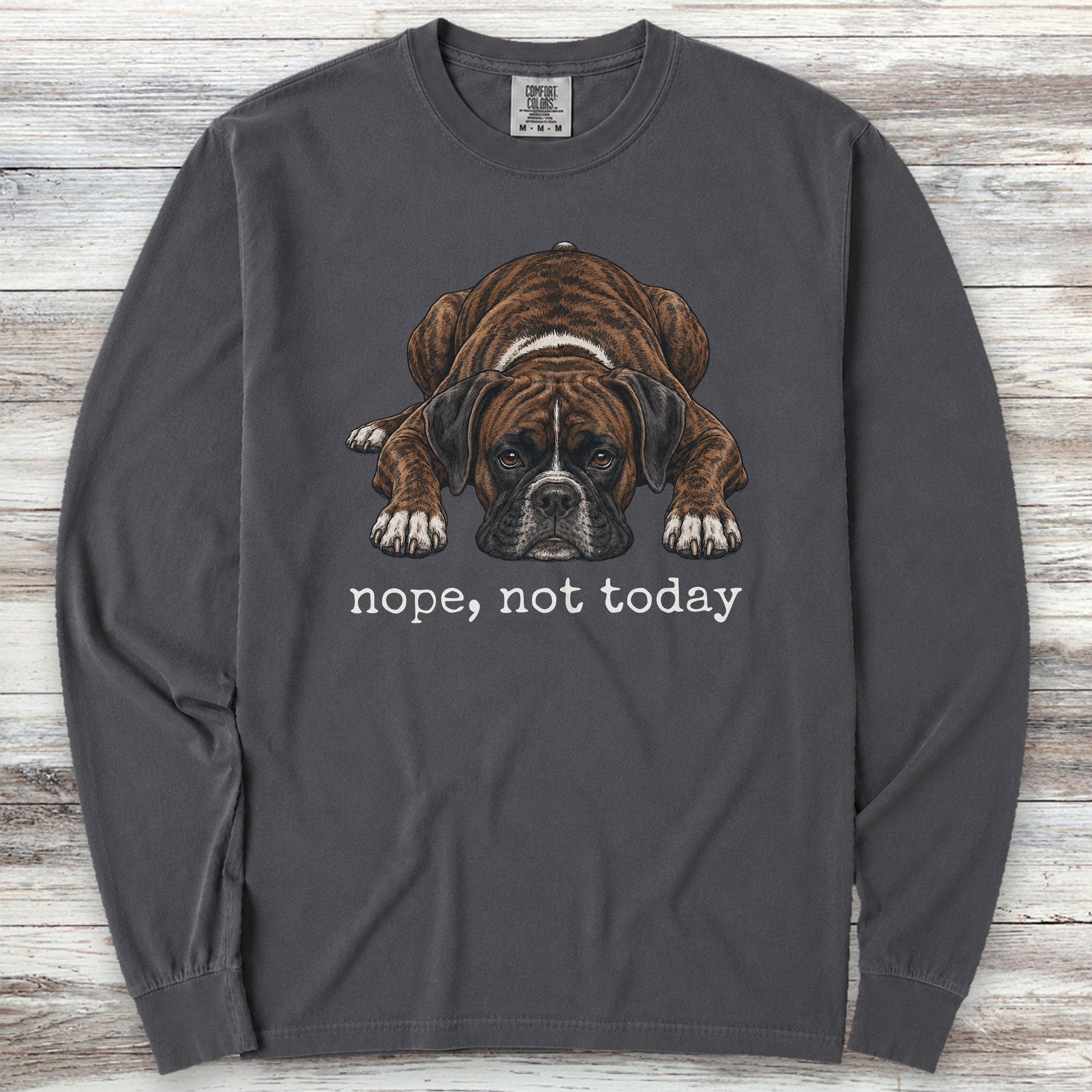 Boxer Brindle Nope Long Sleeve Tee - Graphite