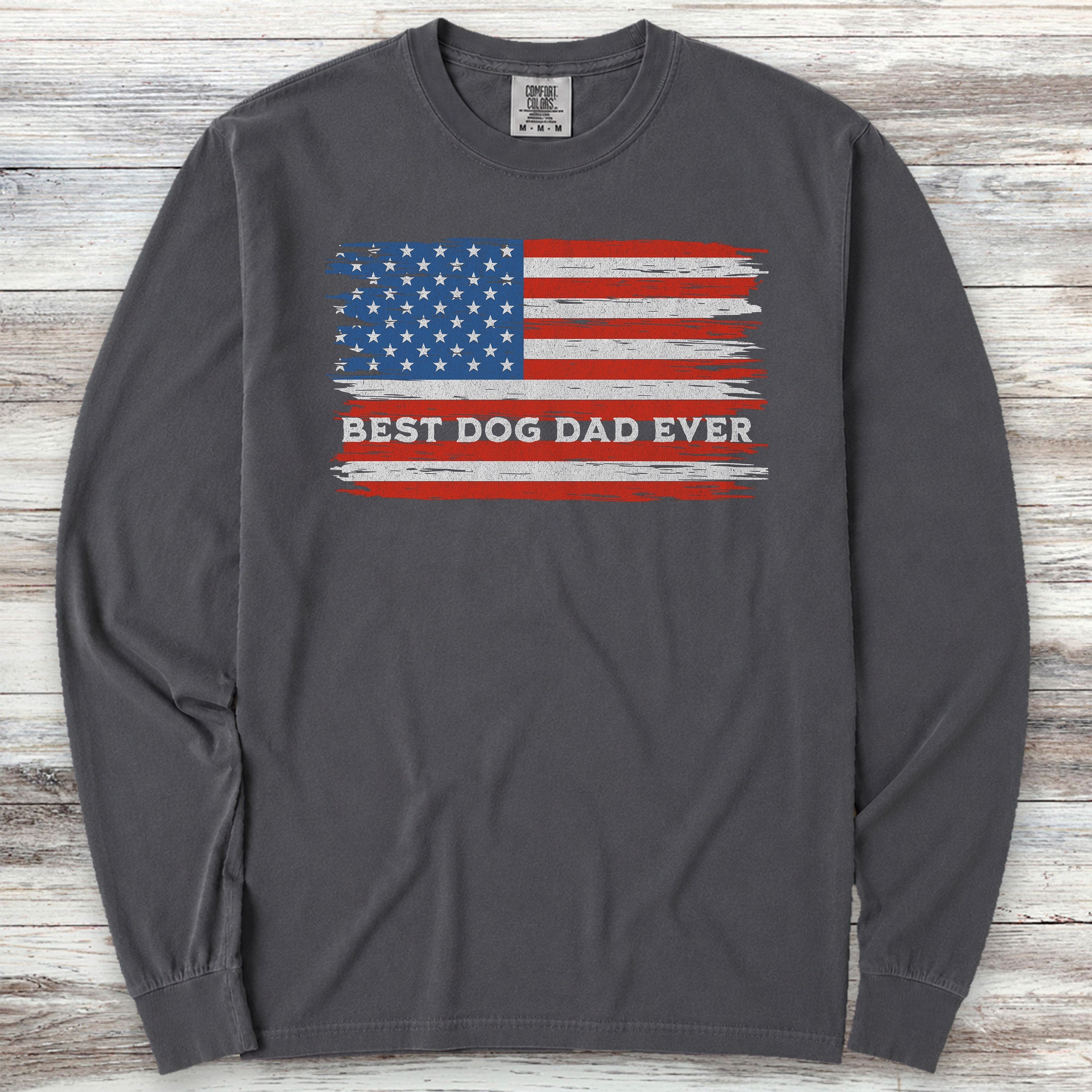 Best Dog Dad Flag Long Sleeve Tee - Graphite