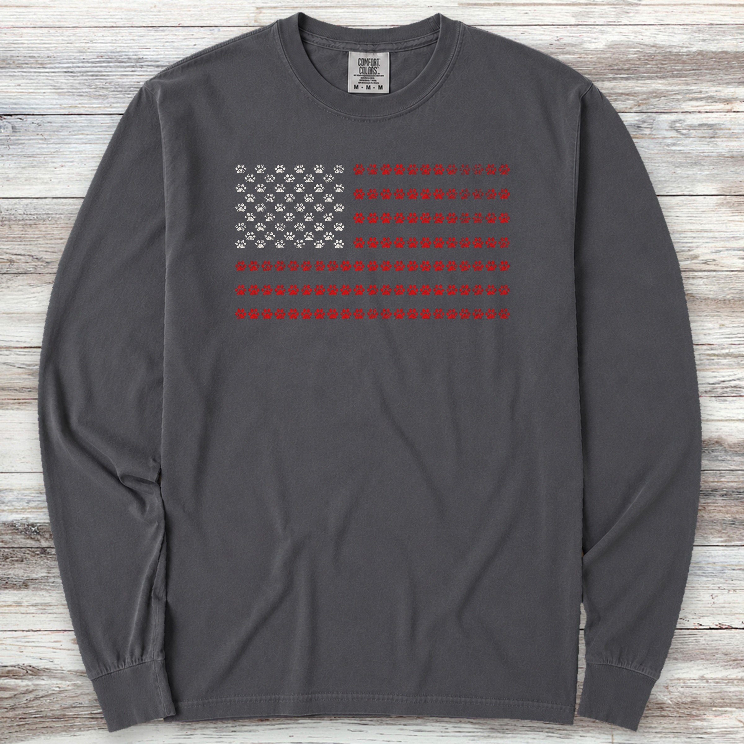 Vintage Red White & Paws Flag Long Sleeve Tee - Graphite