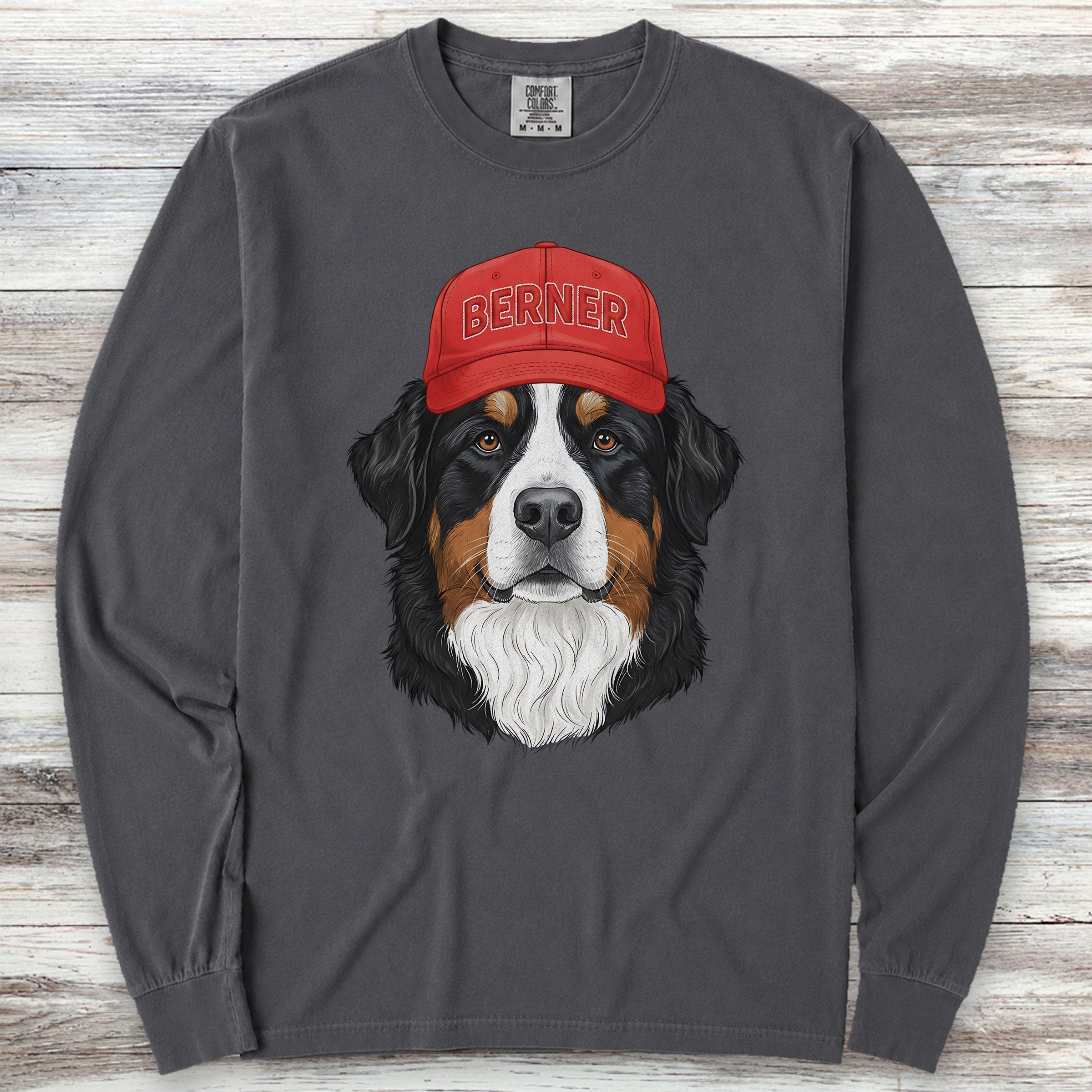 Bernese Mountain Dog Berner Hat Long Sleeve Tee - Graphite
