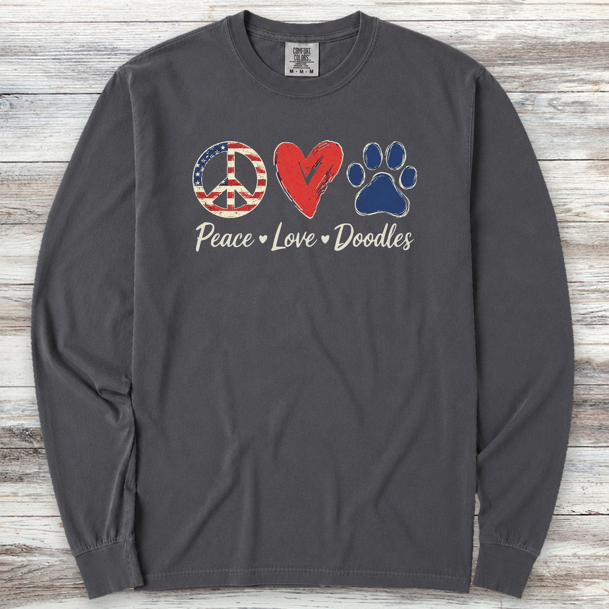 Peace Love Doodles USA Long Sleeve Tee - Graphite