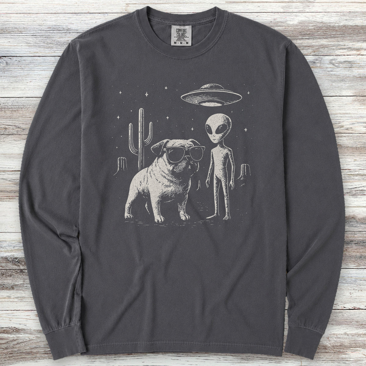 Pug Alien Encounter Long Sleeve Tee - Graphite