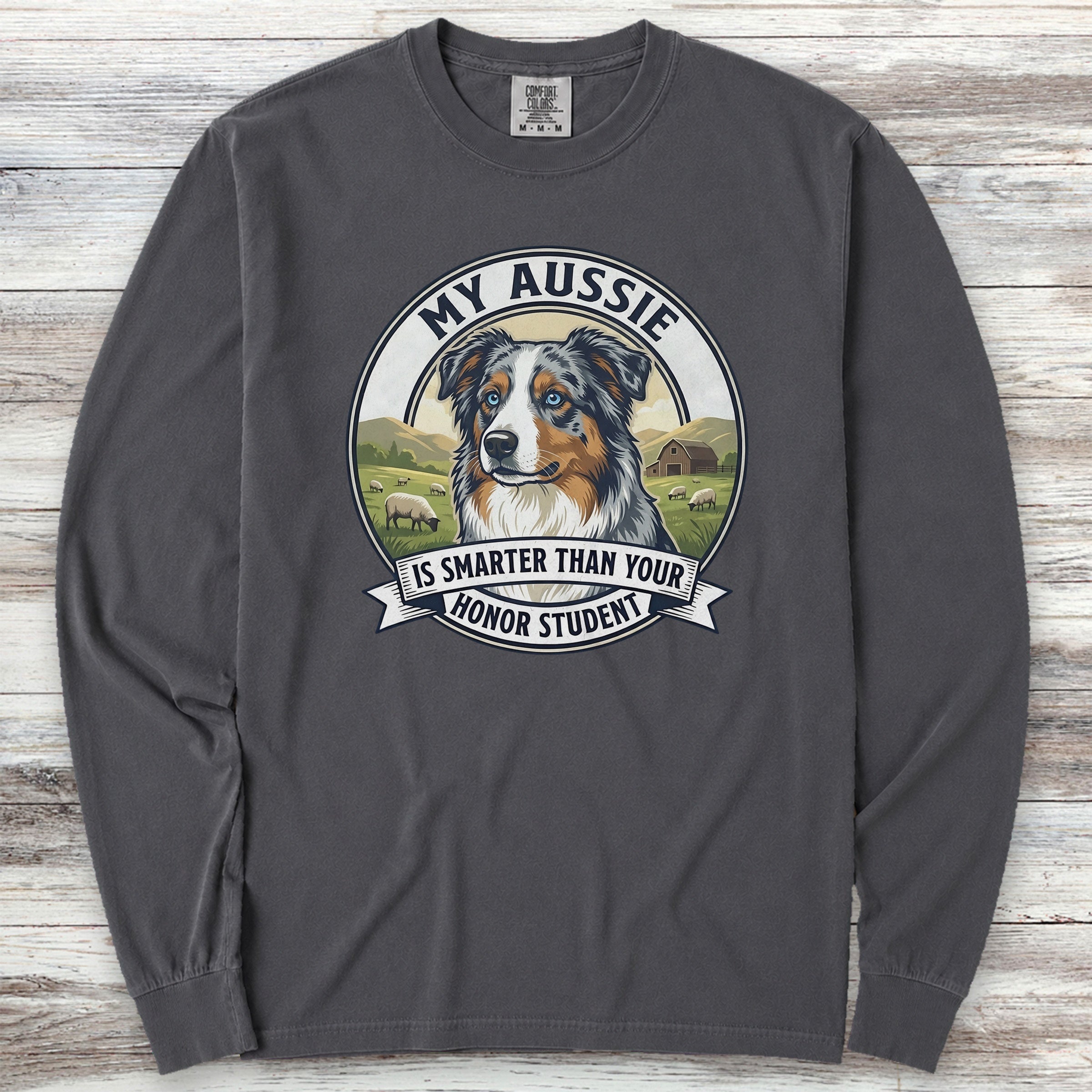 Australian Shepherd Aussie Smart Long Sleeve Tee - Graphite