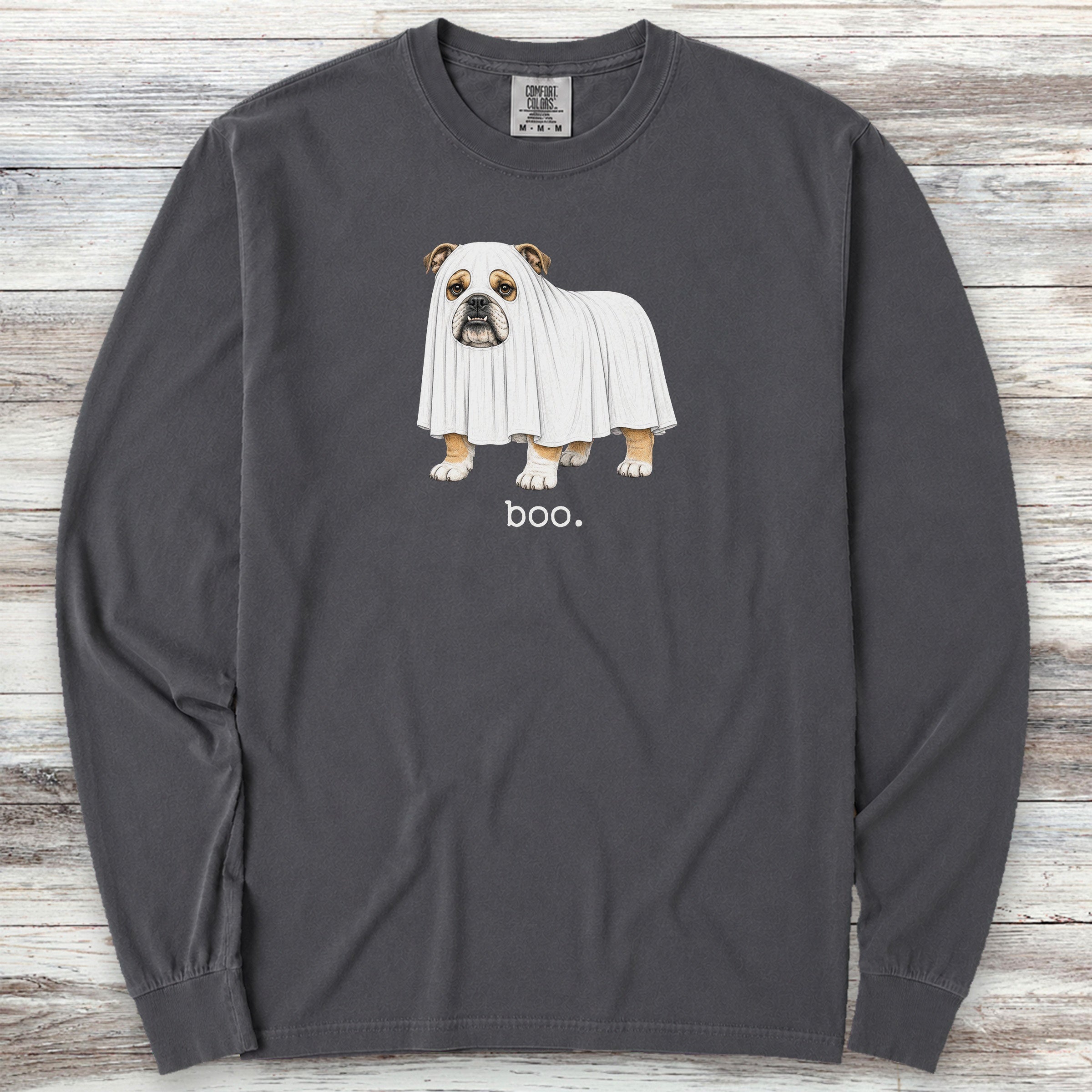 English Bulldog Boo Long Sleeve Tee - Graphite