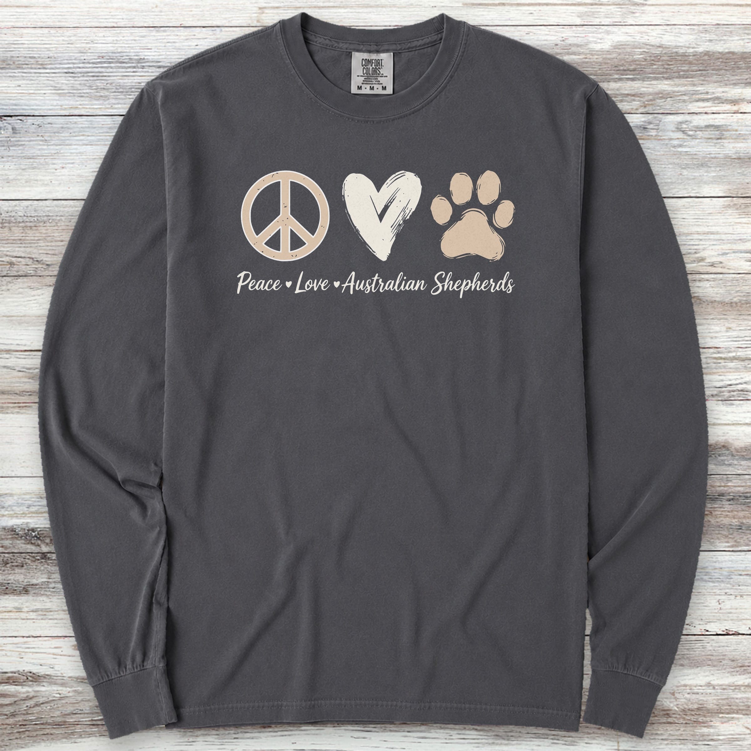 Australian Shepherd Peace Long Sleeve Tee - Graphite