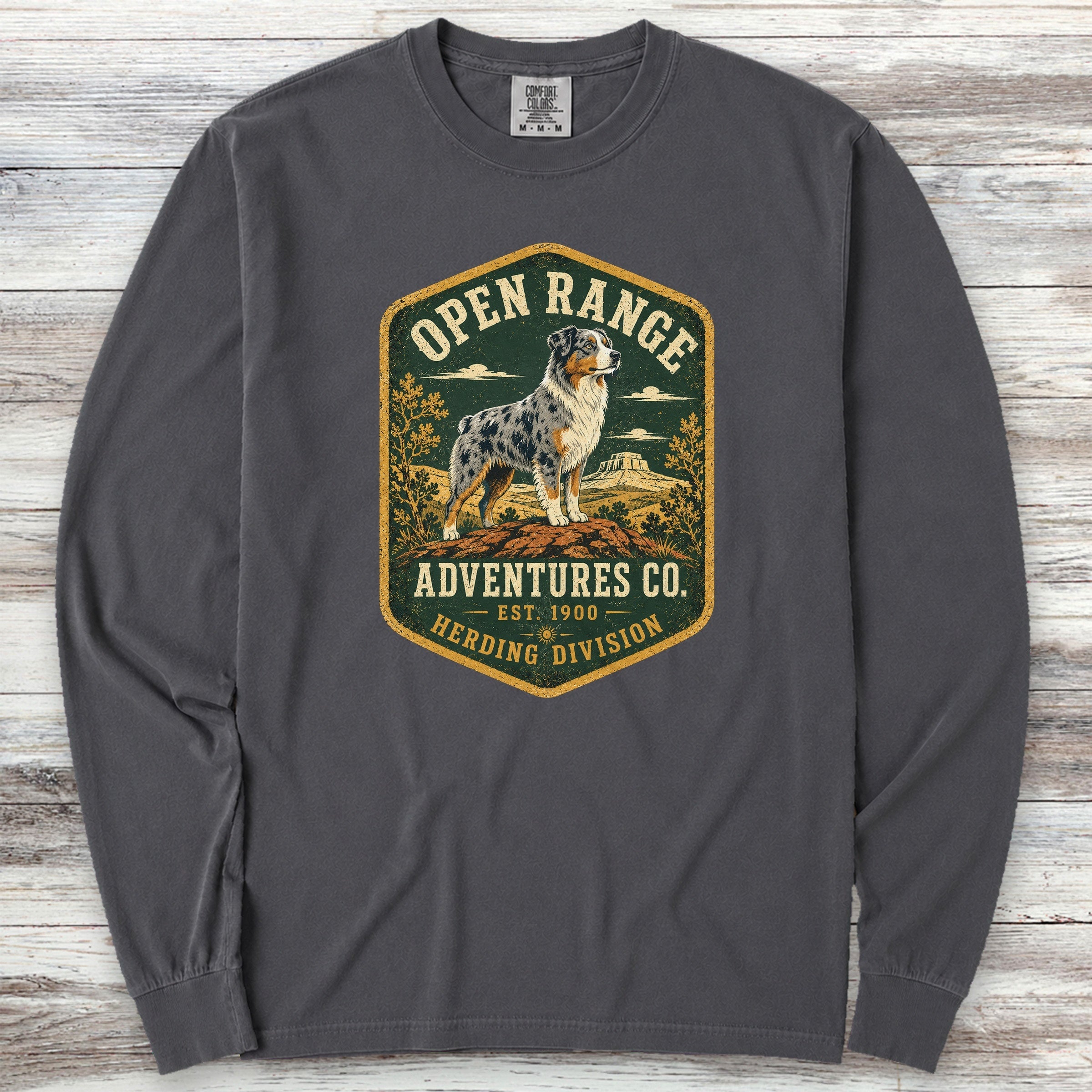 Australian Shepherd Adventures Long Sleeve Tee - Graphite