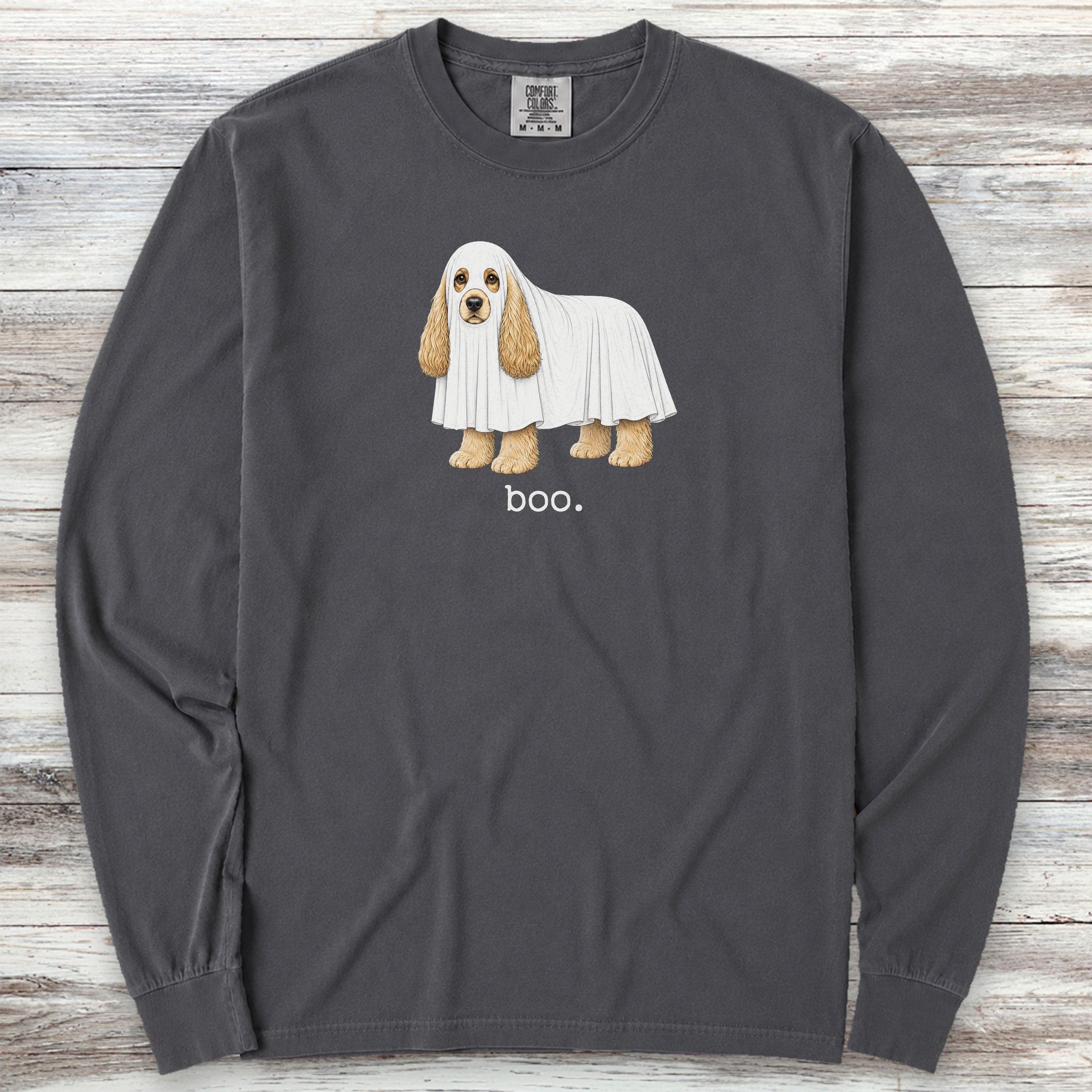 Cocker Spaniel Boo Long Sleeve Tee - Graphite