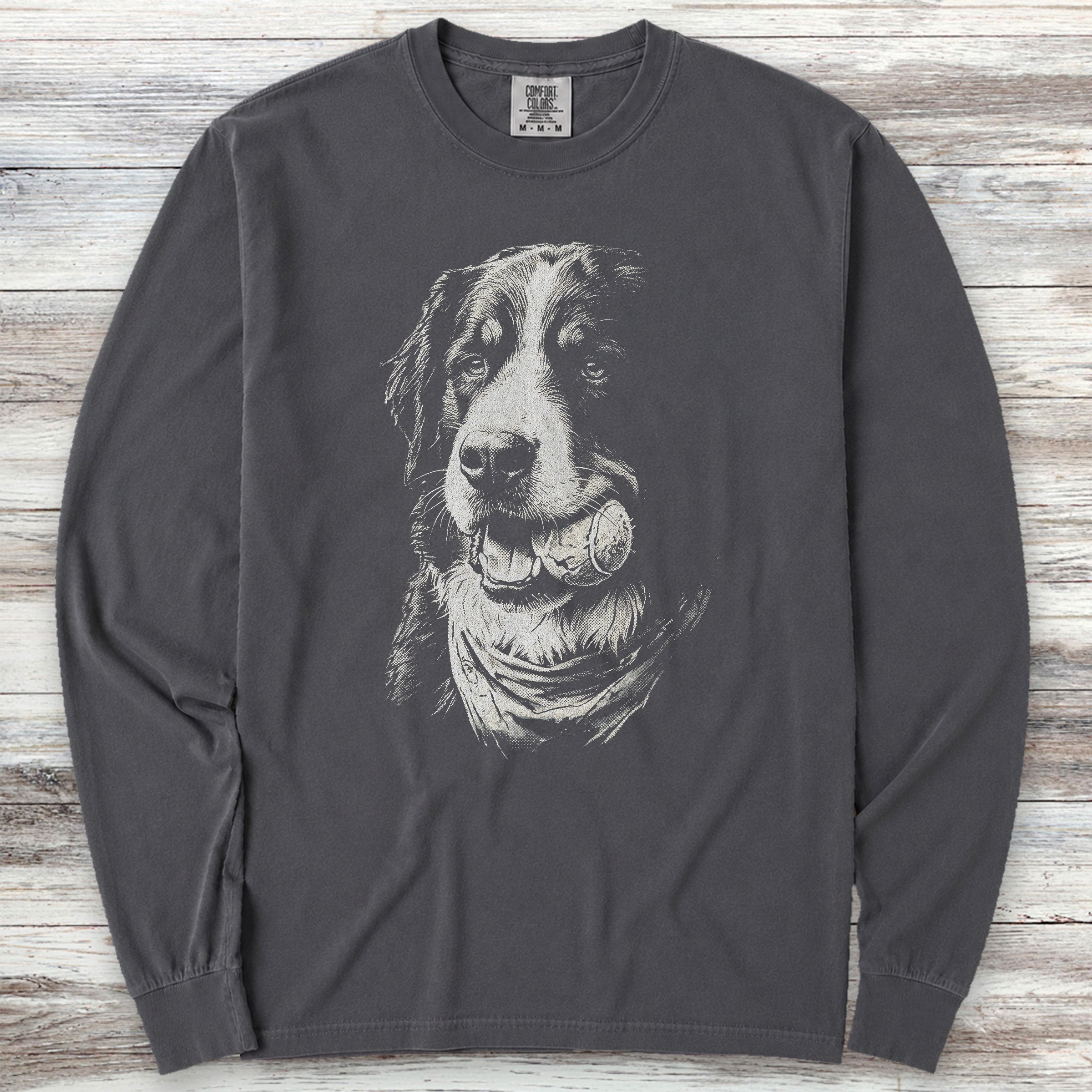 Bernese Mountain Dog Play Ball Long Sleeve Tee - Graphite
