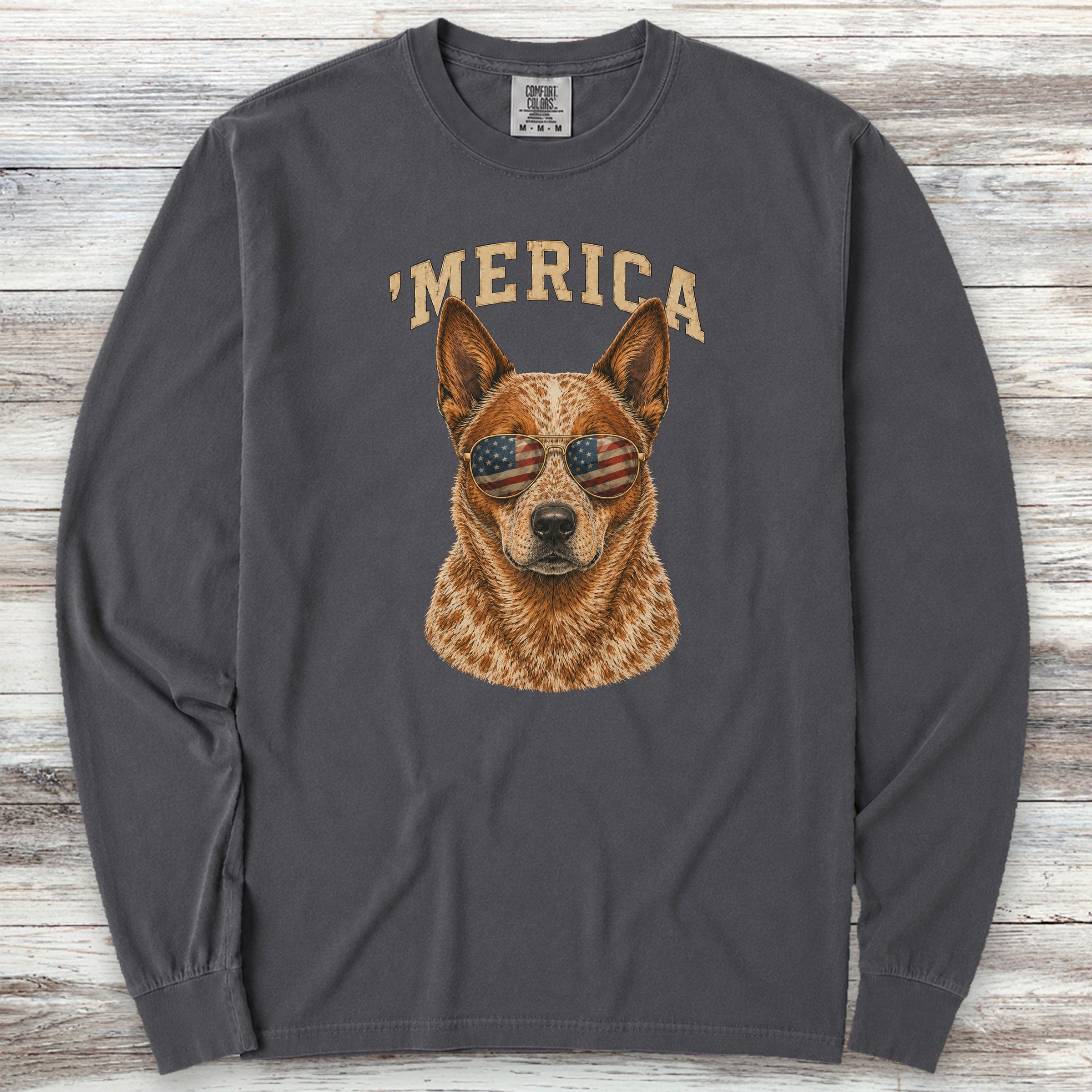 Australian Cattle Dog Red 'Merica Long Sleeve Tee - Graphite