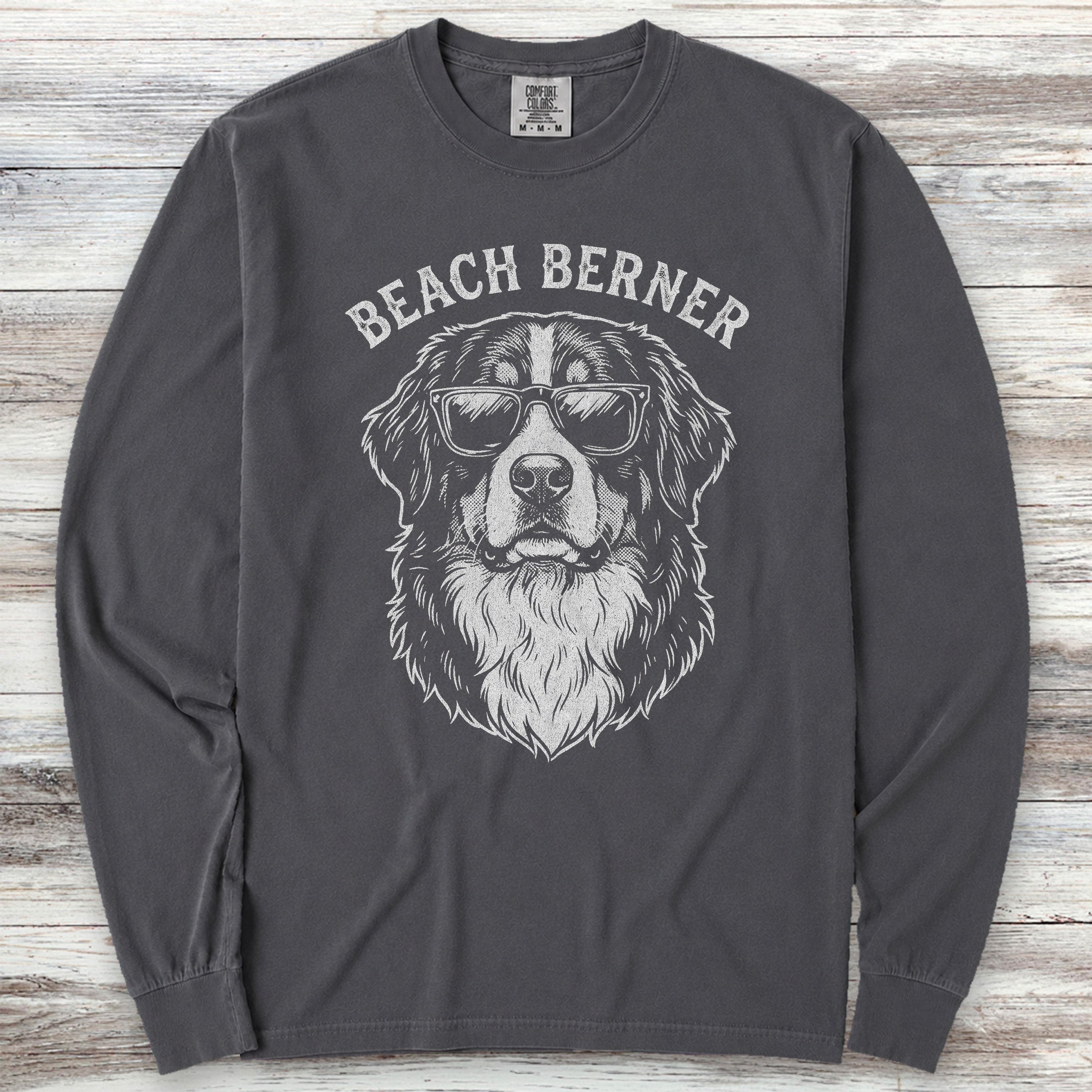 Bernese Mountain Dog Beach Berner Long Sleeve Tee - Graphite