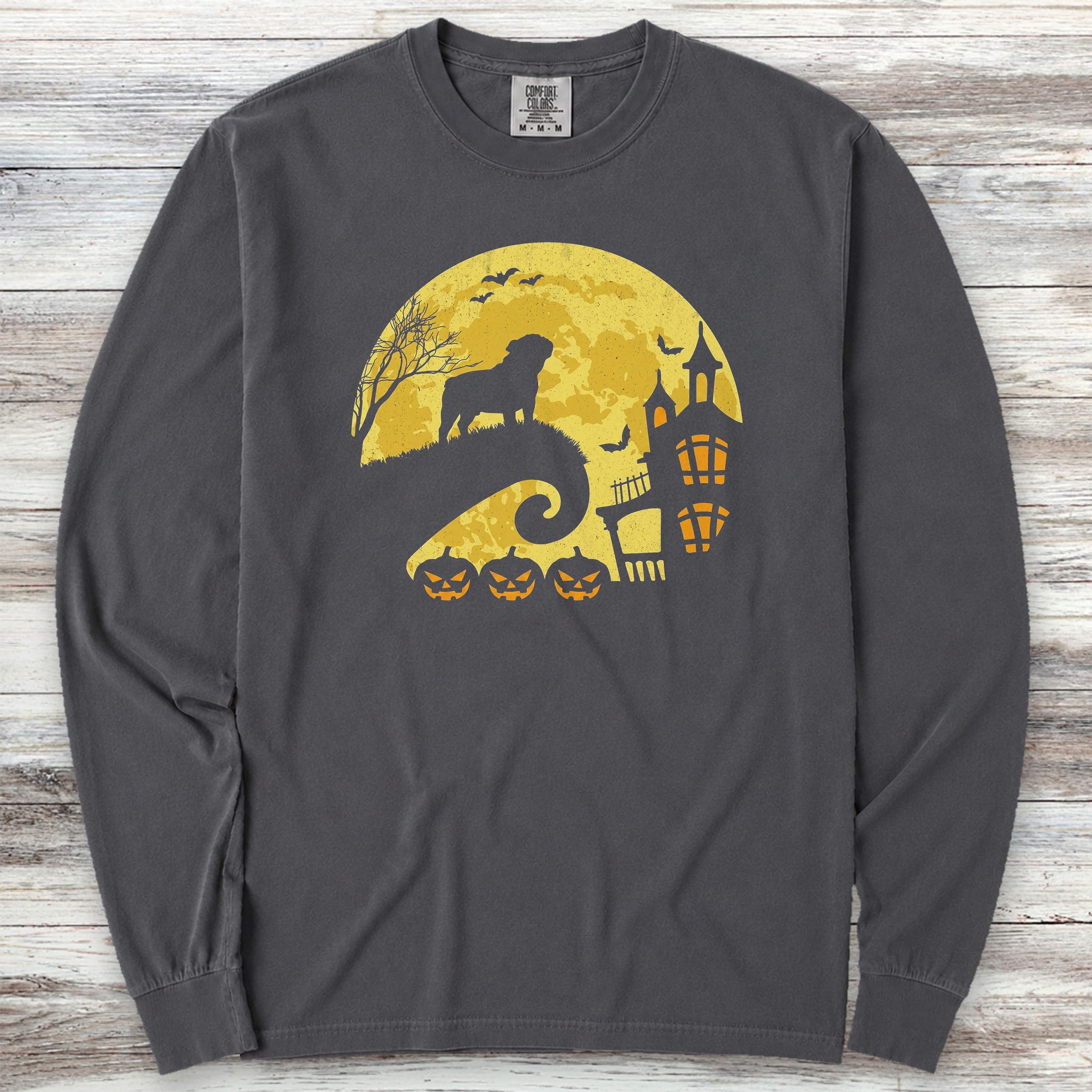English Bulldog Halloween Moon Long Sleeve Tee - Graphite