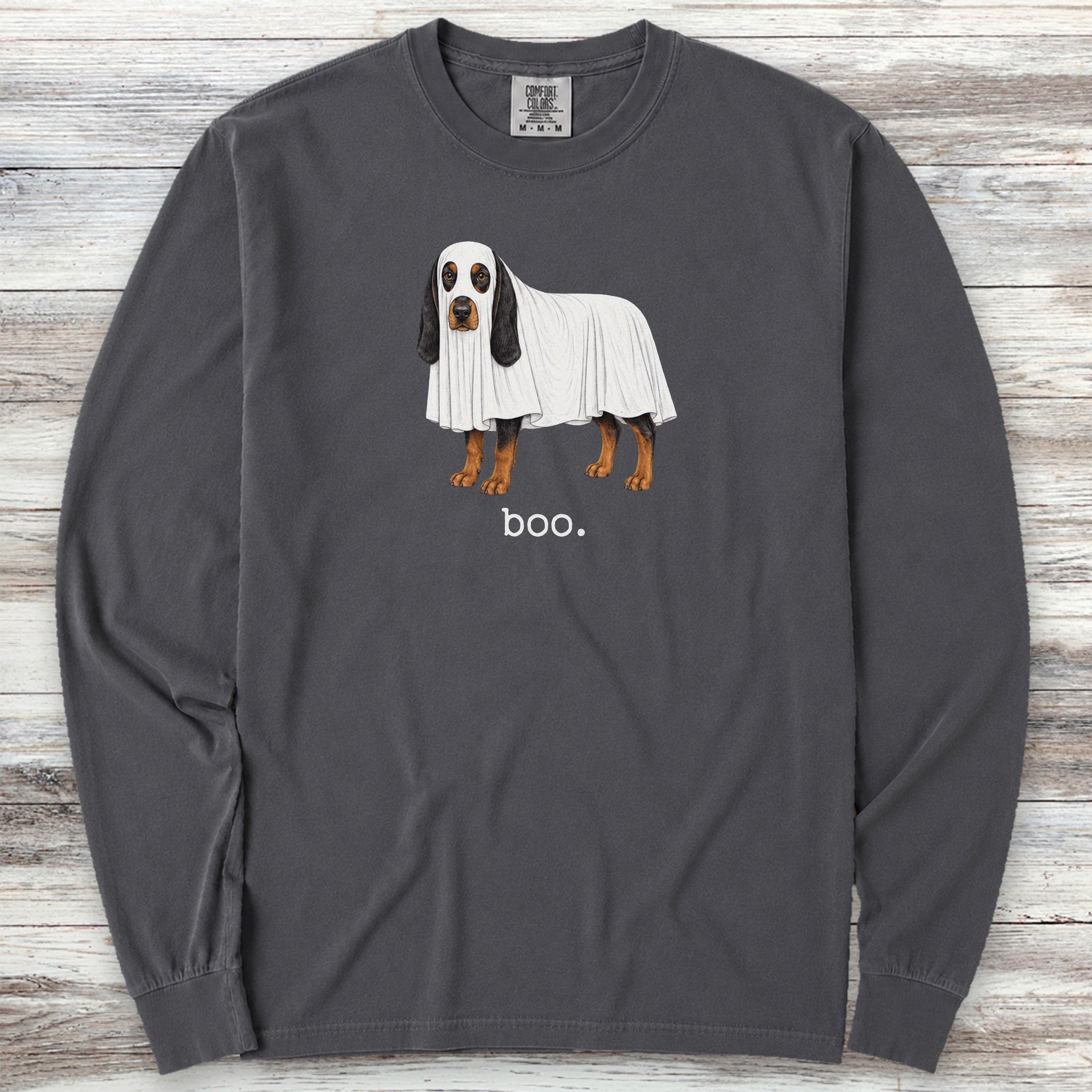 Black and Tan Coonhound Boo Long Sleeve Tee - Graphite