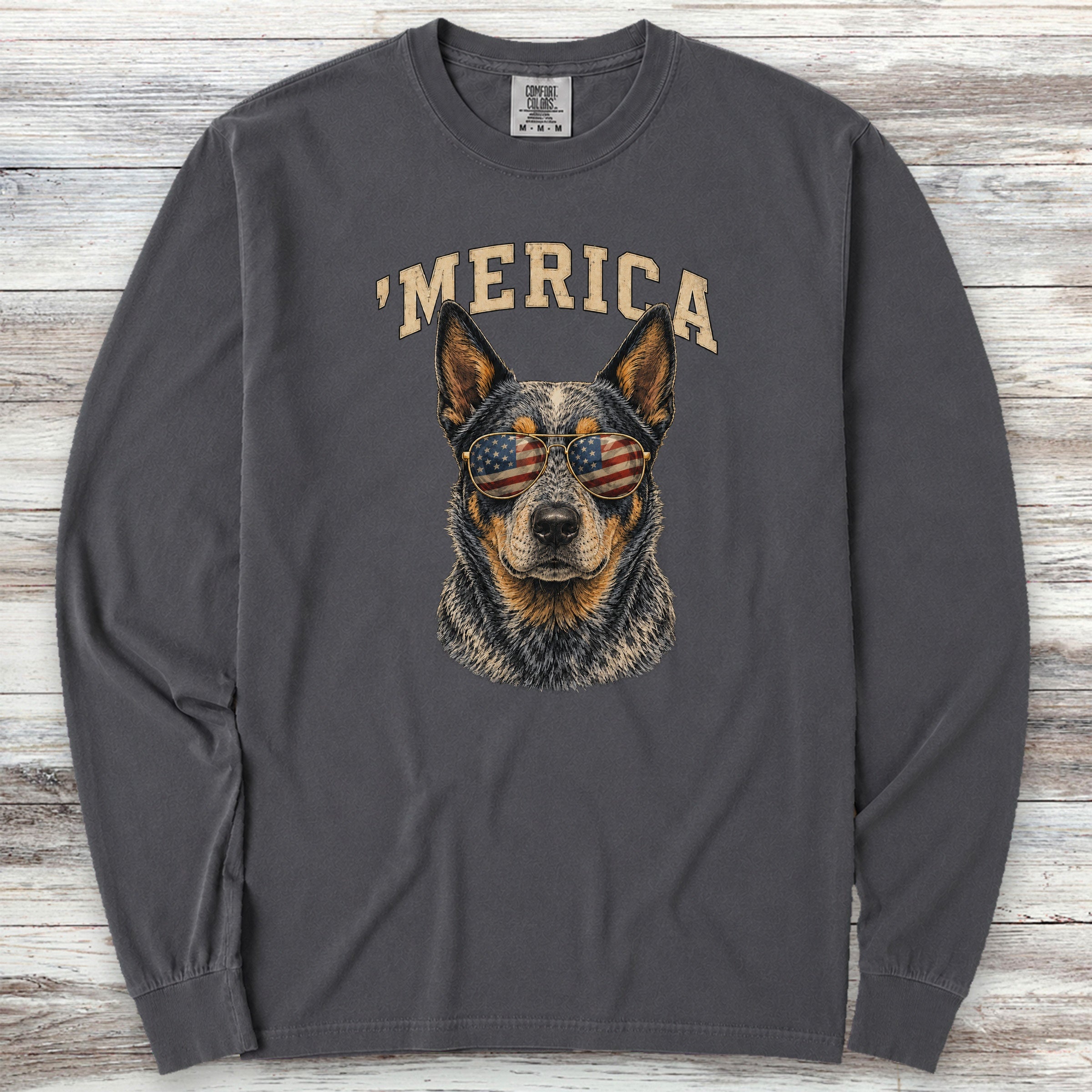 Australian Cattle Dog Blue 'Merica Long Sleeve Tee - Graphite