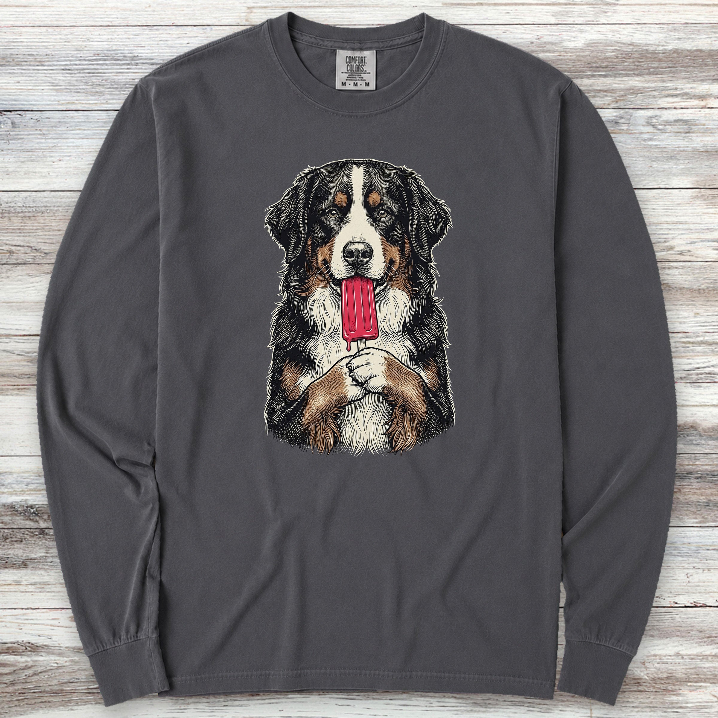 Bernese Mountain Dog Pupsicle Long Sleeve Tee - Graphite