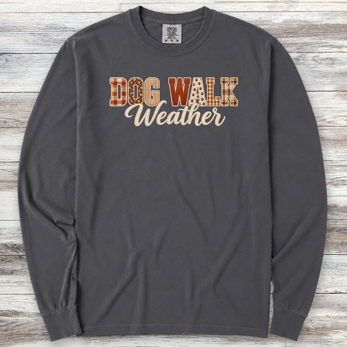 Dog Walk Weather Faux Patchwork Long Sleeve Tee - Graphite