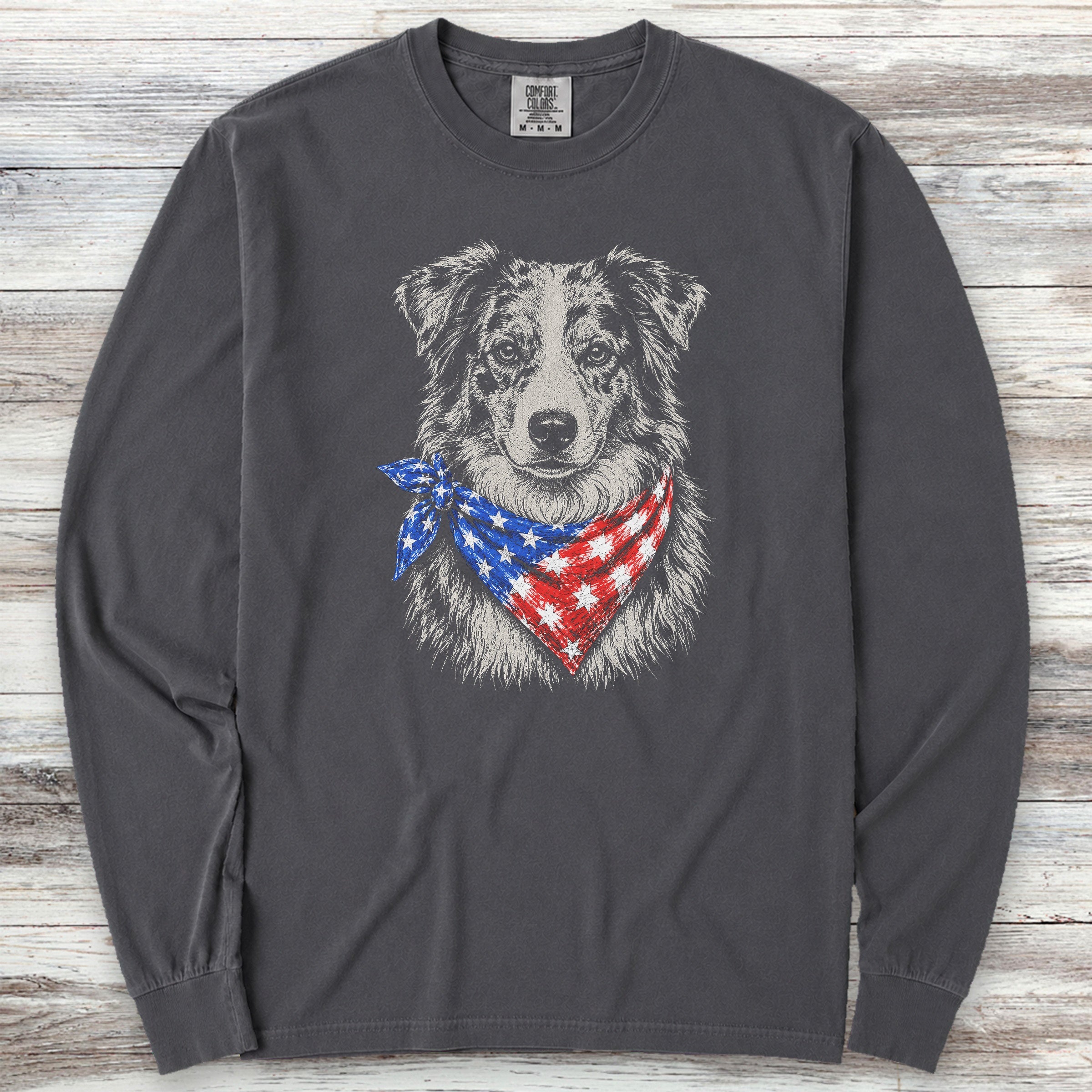 Australian Shepherd Merle Patriot Long Sleeve Tee - Graphite
