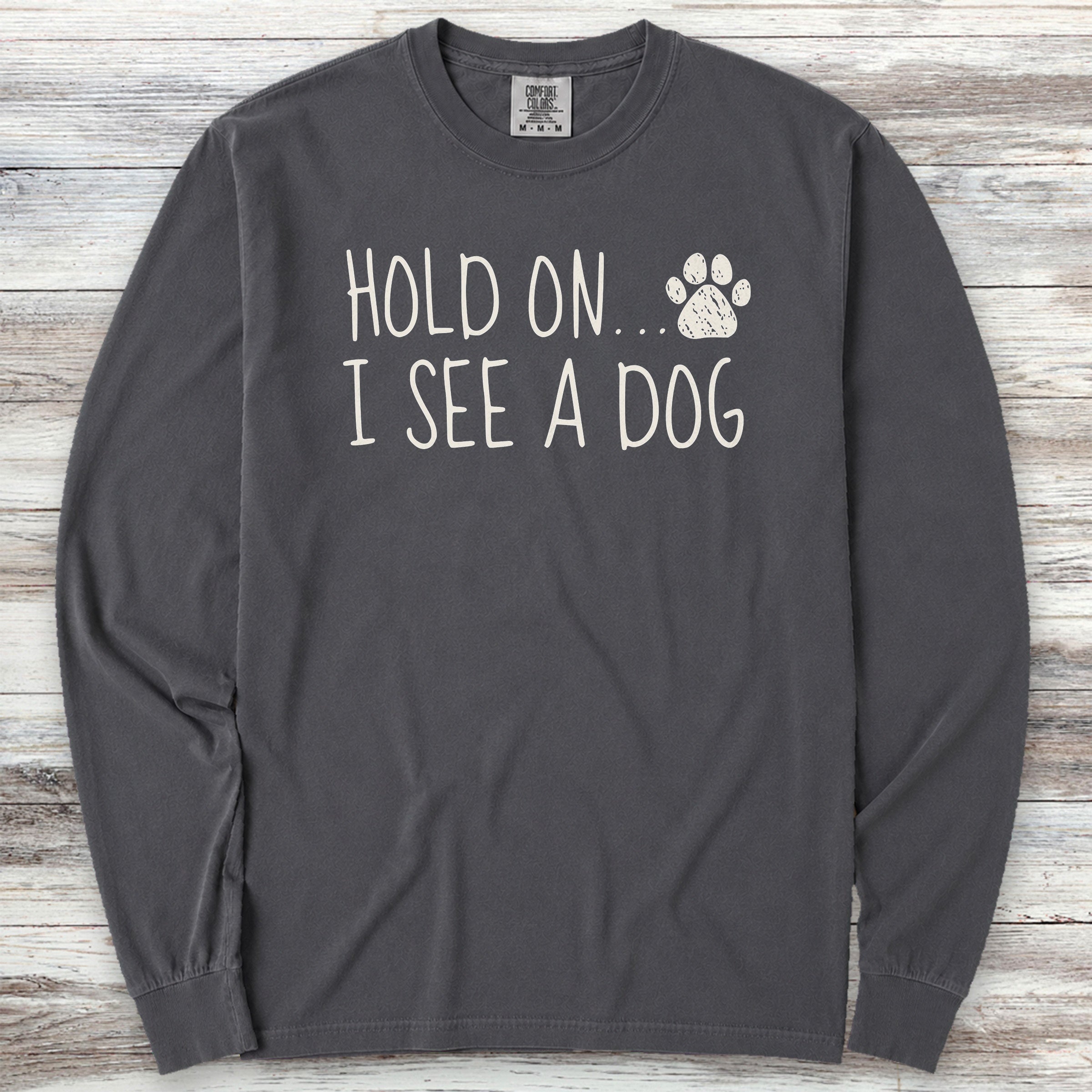 Dog Hold On Long Sleeve Tee - Graphite
