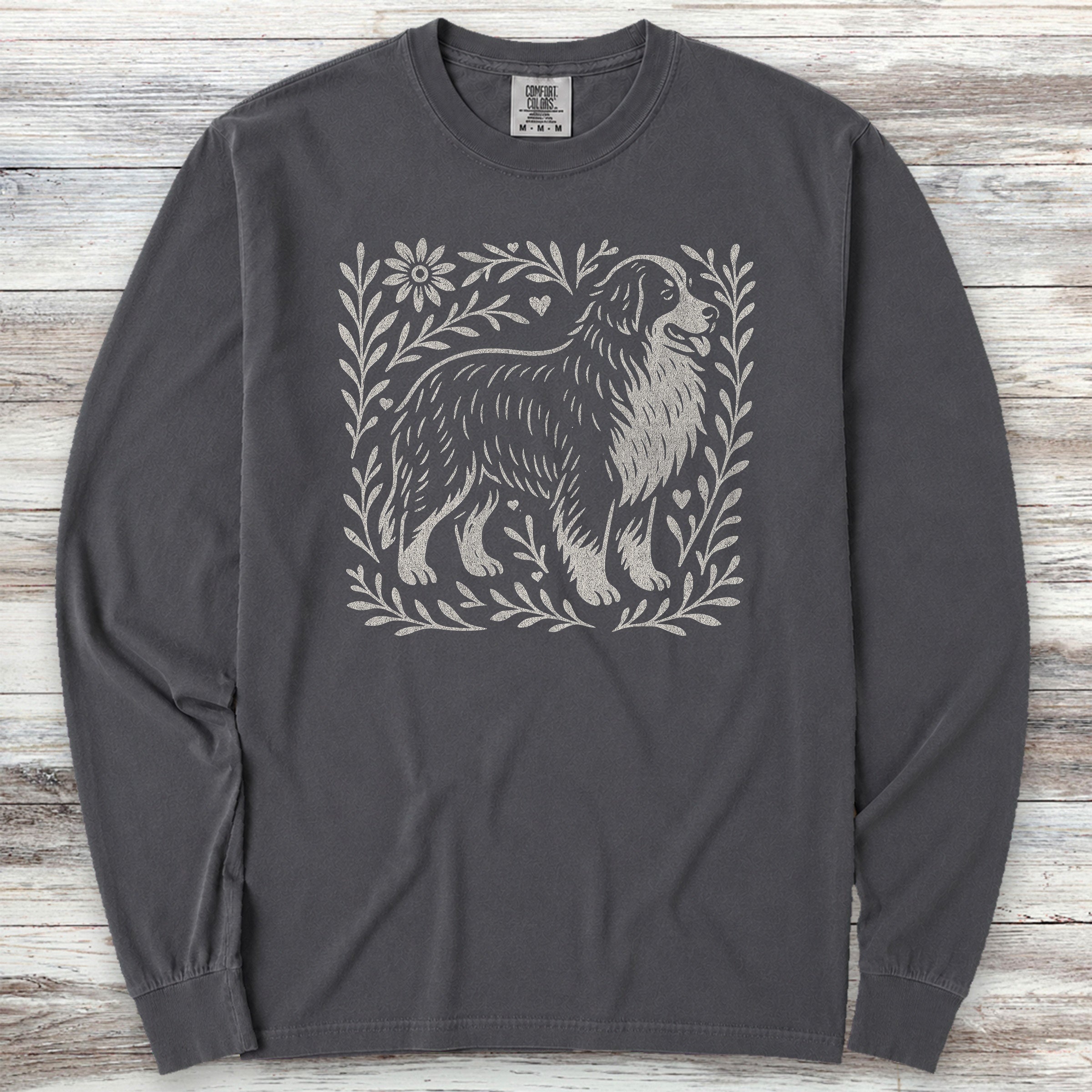 Bernese Mountain Dog Linocut Long Sleeve Tee - Graphite
