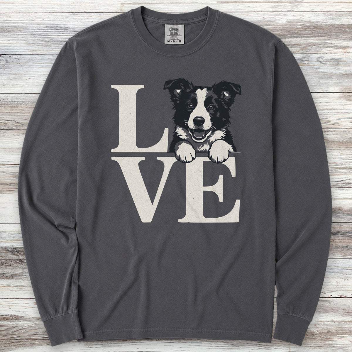 Border Collie Puppy Love Long Sleeve Tee - Graphite