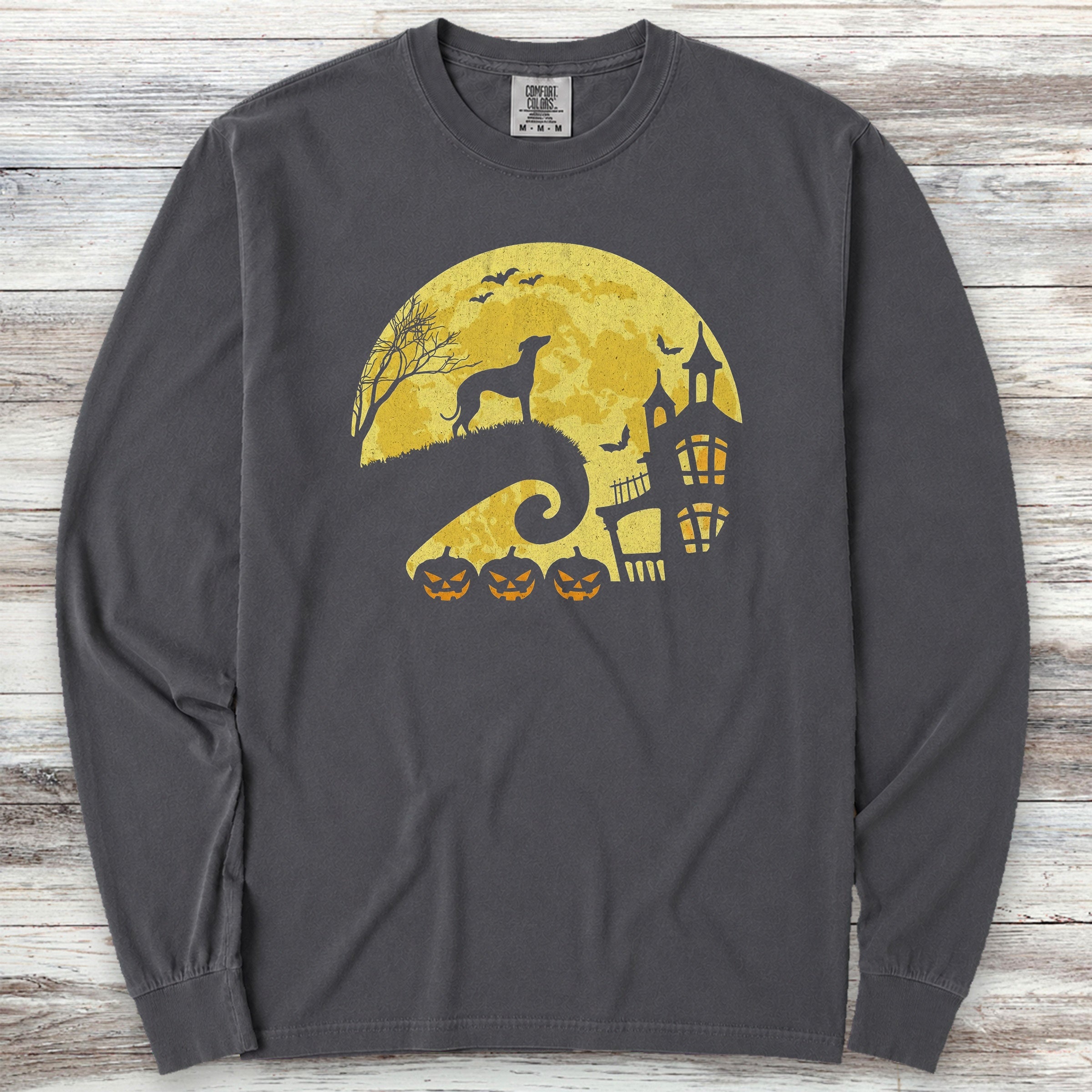Whippet Halloween Moon Long Sleeve Tee - Graphite