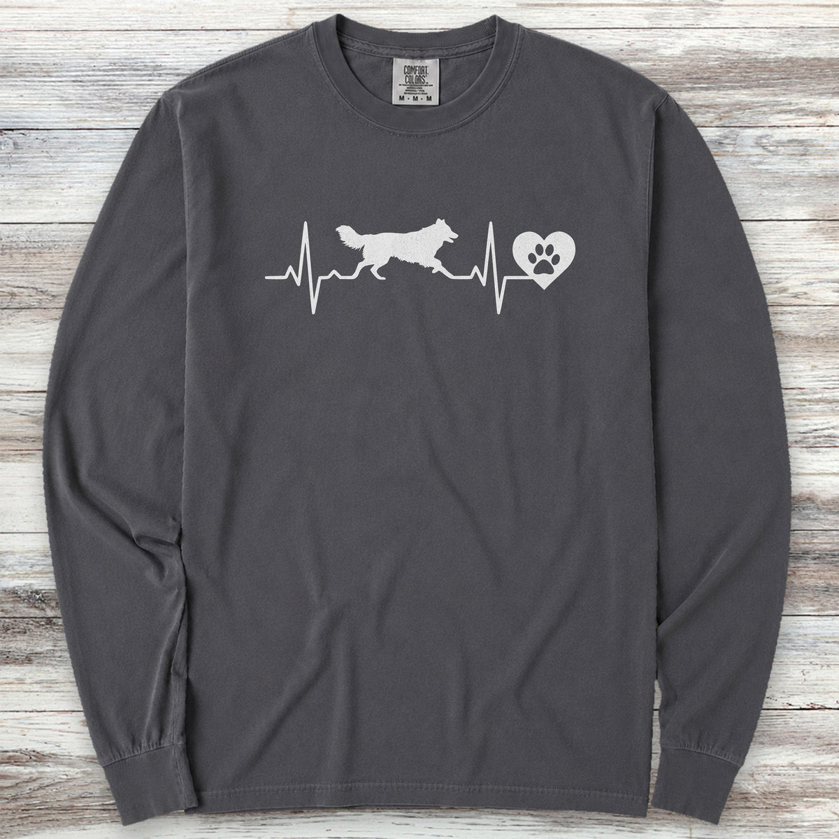 Border Collie Heartbeat Long Sleeve Tee - Graphite