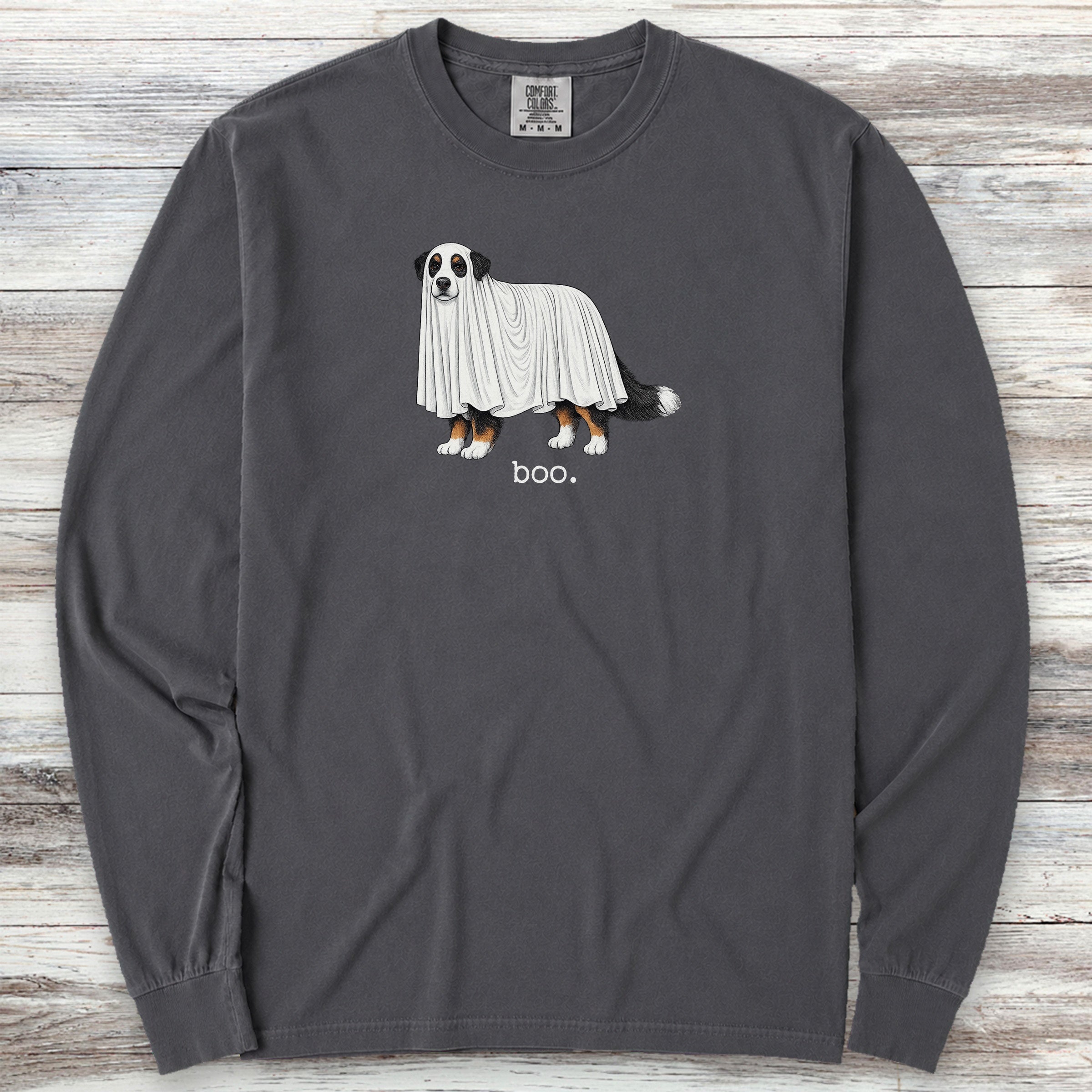 Bernese Mountain Dog Boo Long Sleeve Tee - Graphite