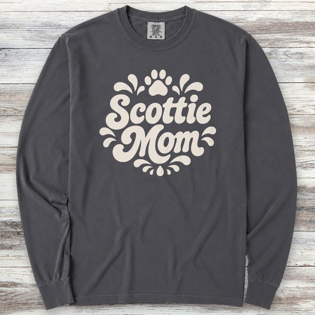 Scottish Terrier Groovy Mom Long Sleeve Tee - Graphite