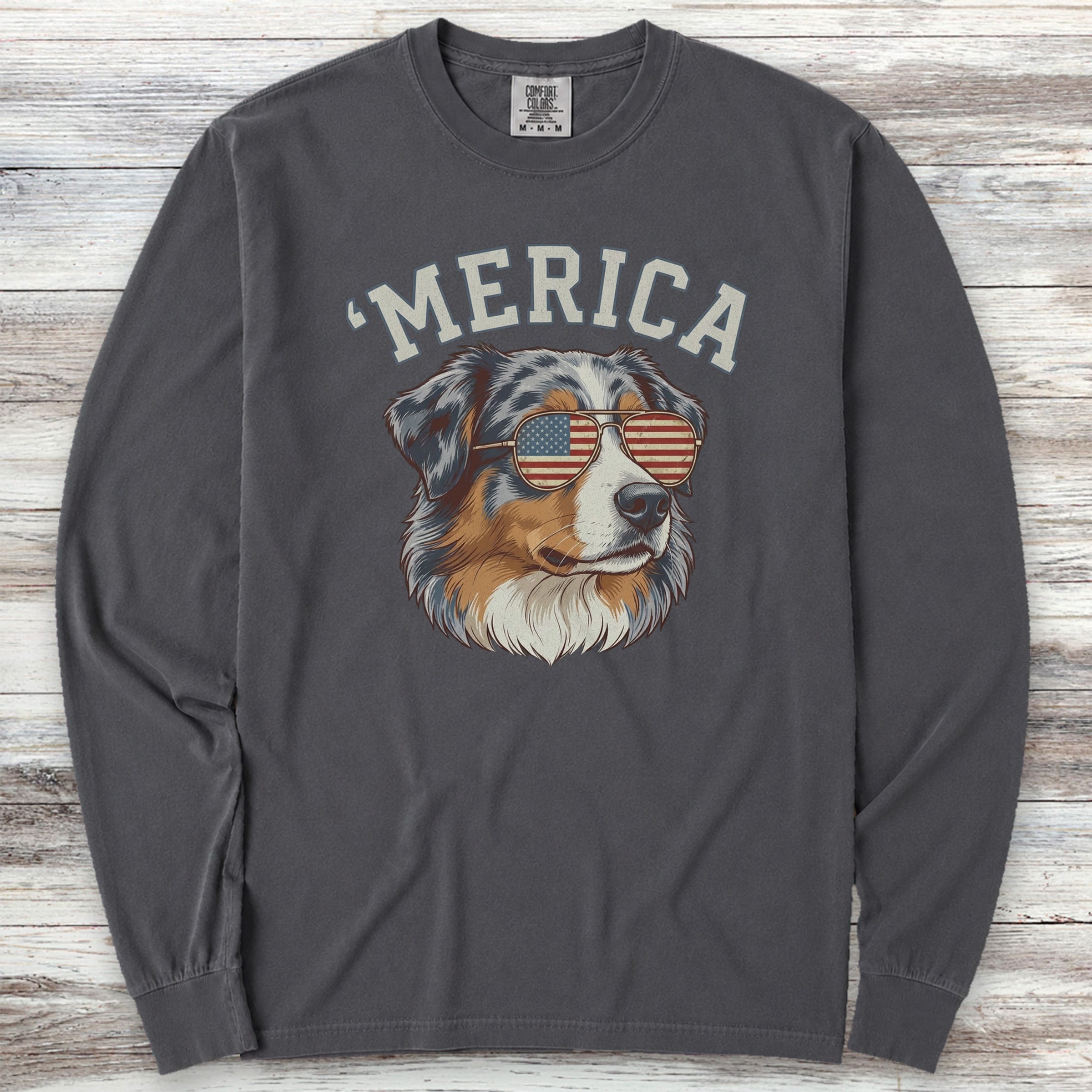 Australian Shepherd 'Merica Long Sleeve Tee - Graphite