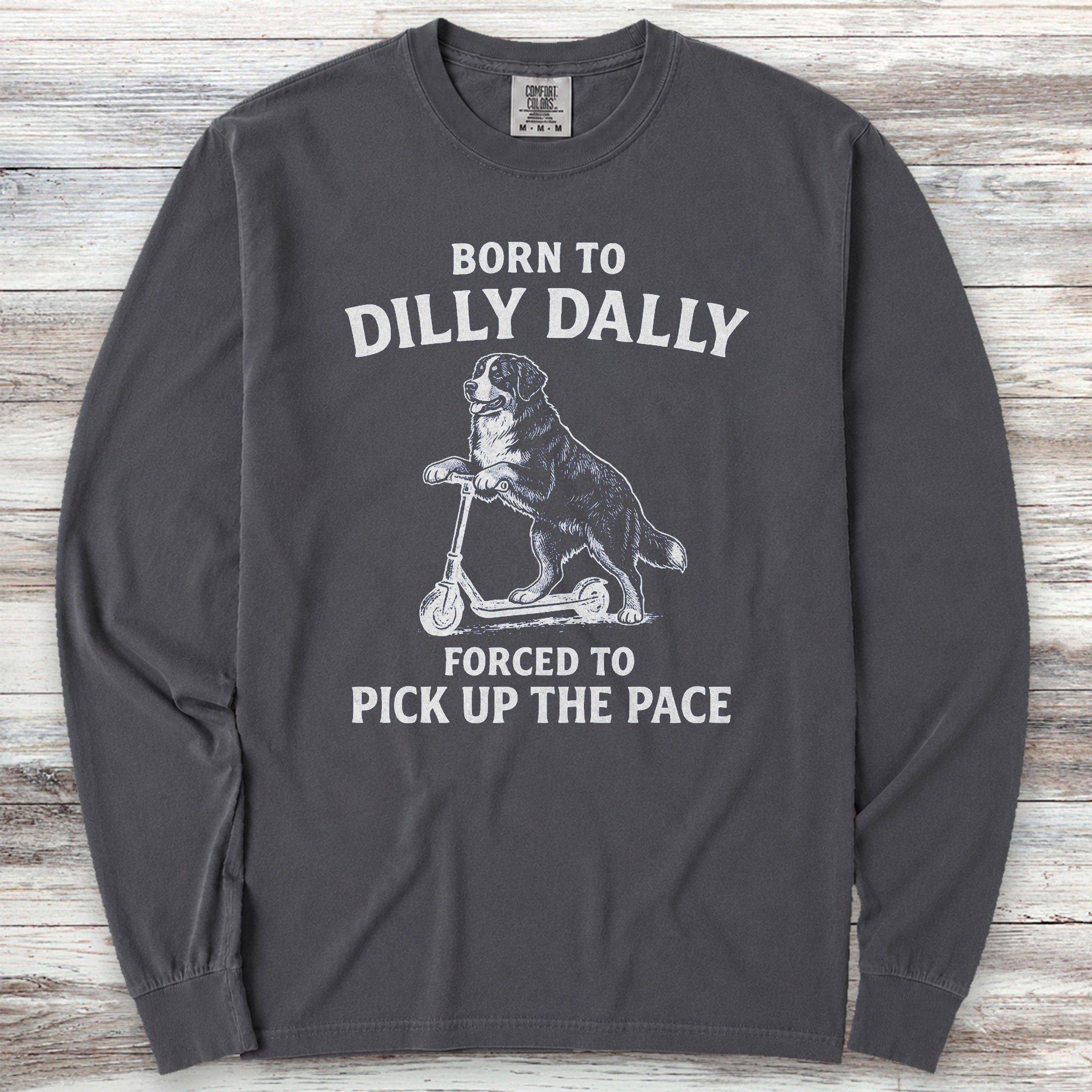 Bernese Mountain Dog Dilly Dally Long Sleeve Tee - Graphite