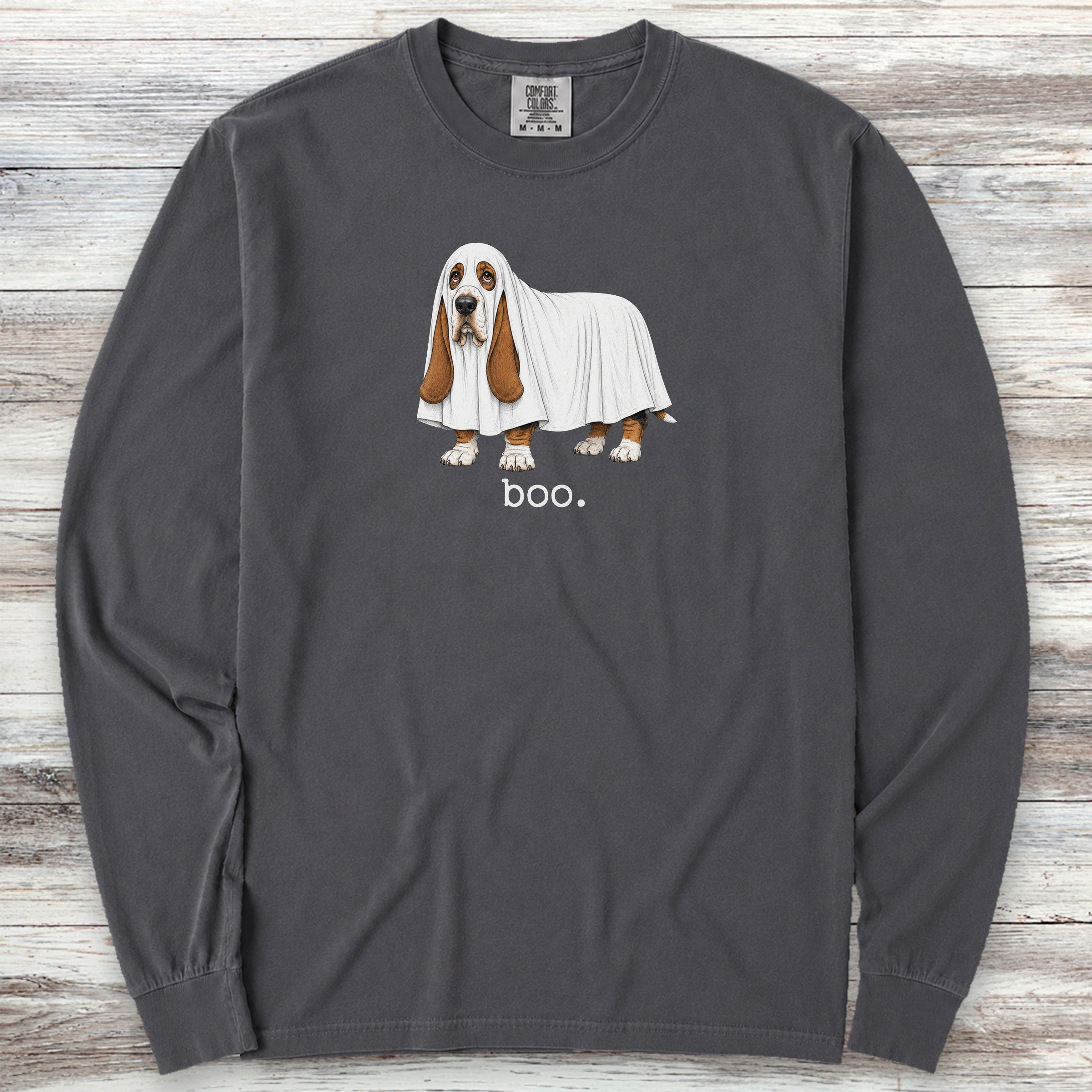 Basset Hound Boo Long Sleeve Tee - Graphite