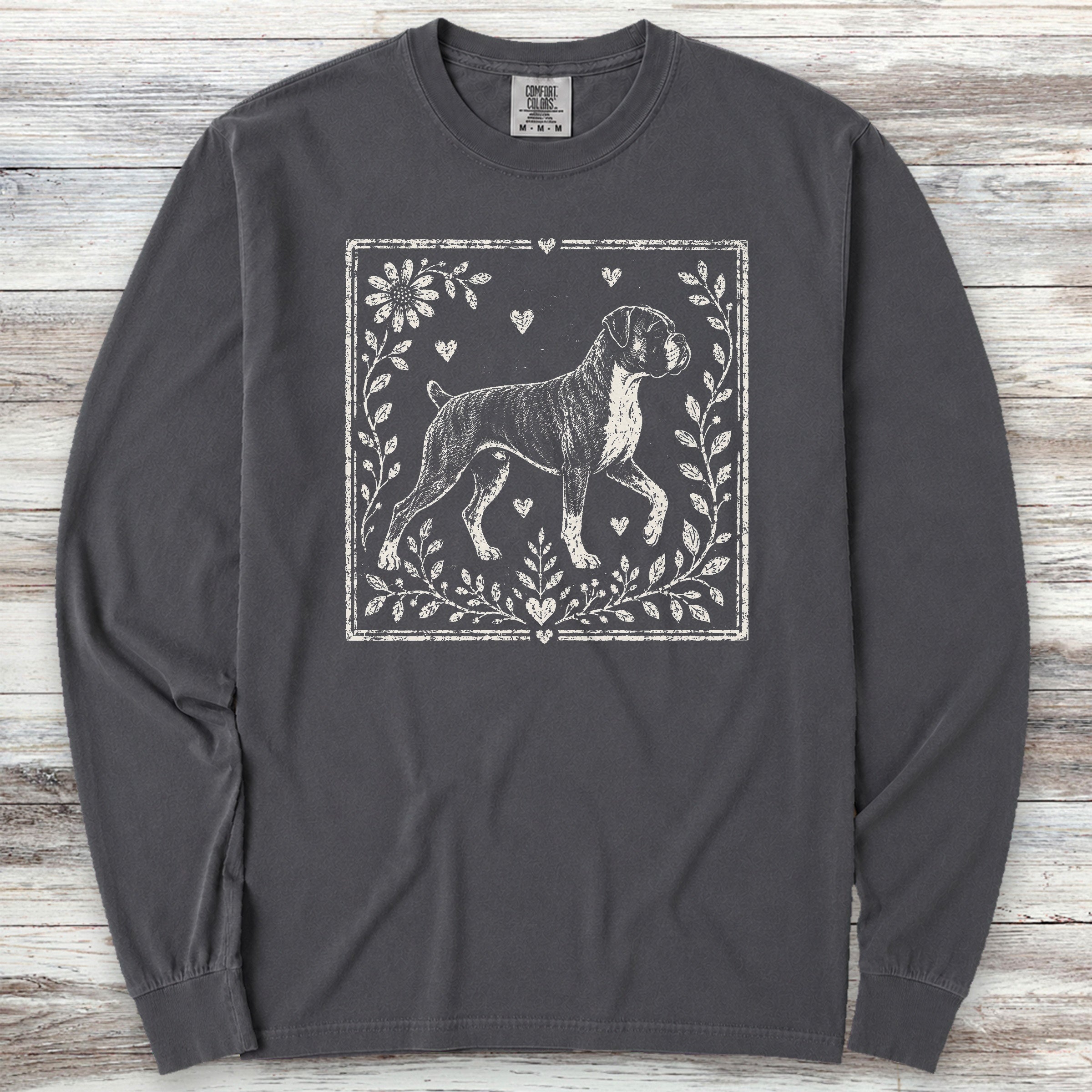 Boxer Linocut Long Sleeve Tee - Graphite