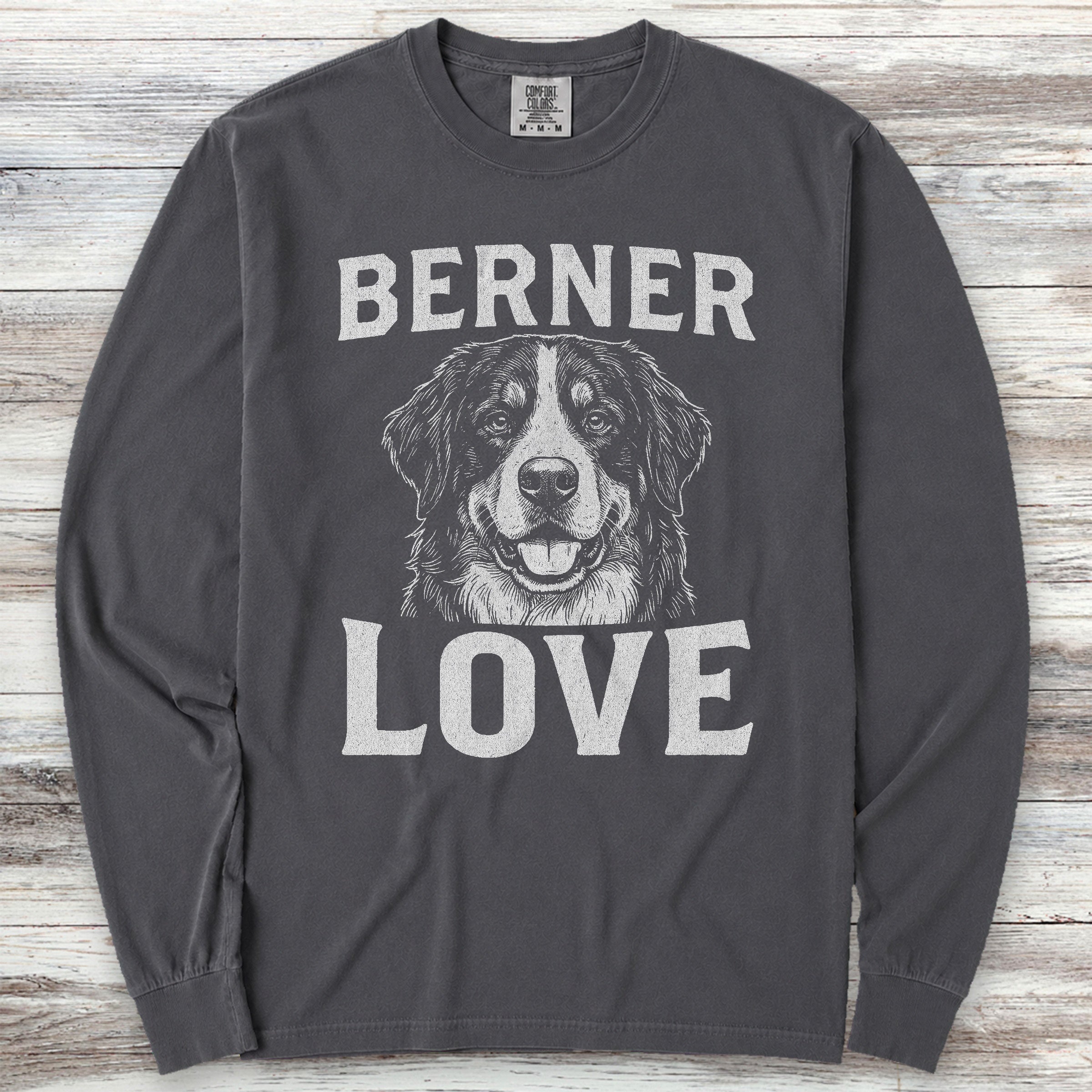Bernese Mountain Dog Love Portrait Long Sleeve Tee - Graphite