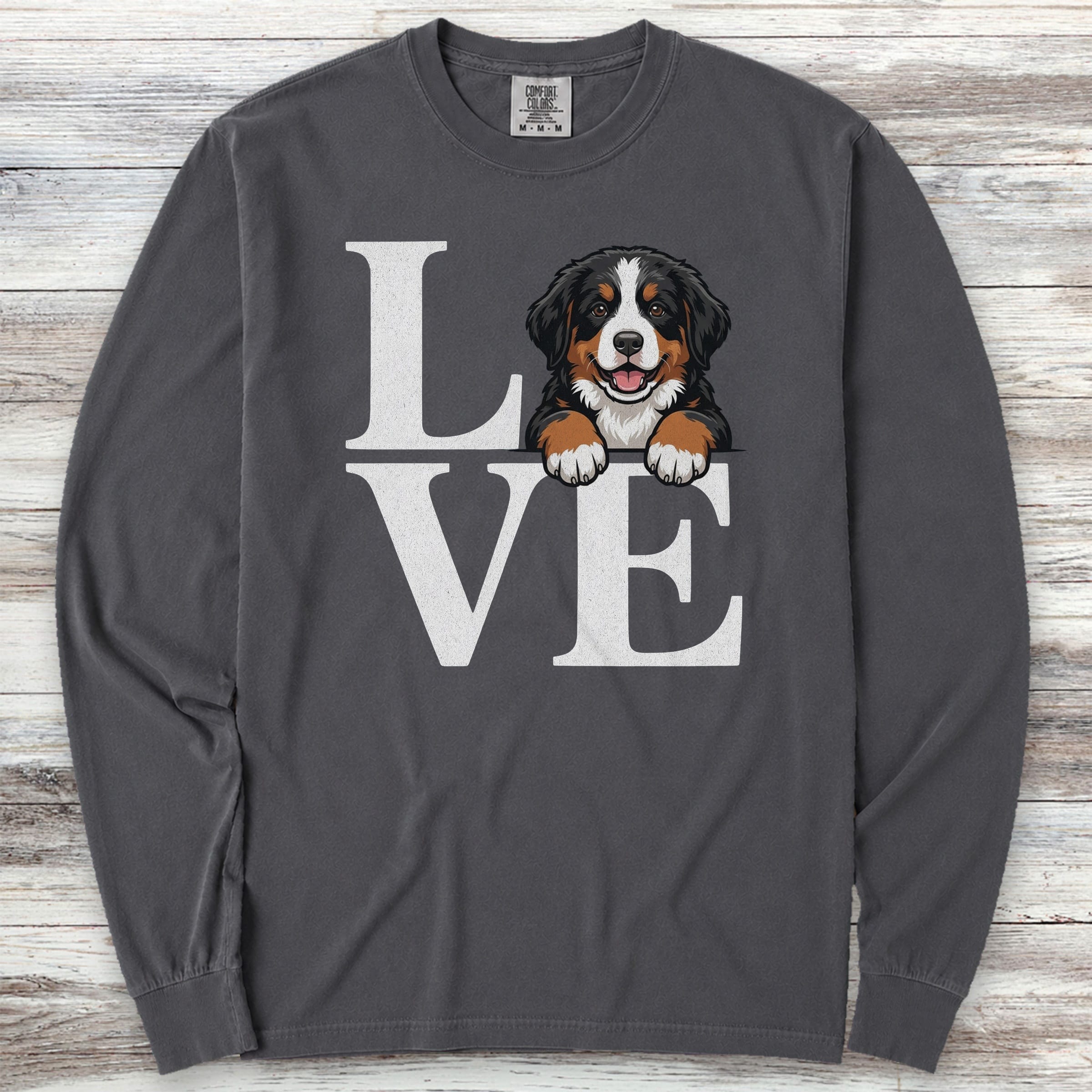 Bernese Mountain Dog Puppy Love Long Sleeve Tee - Graphite