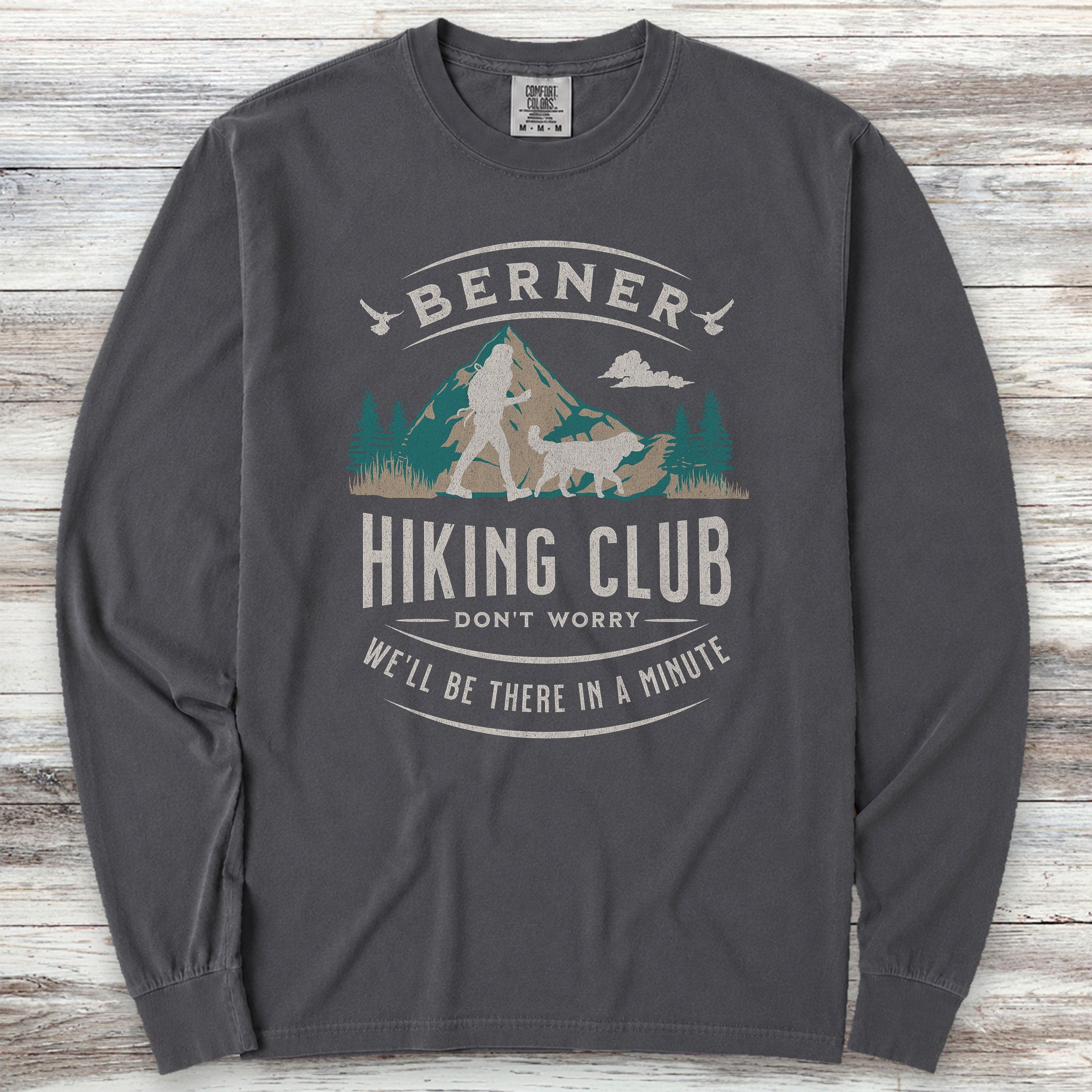 Bernese Mountain Dog Hiking Club Long Sleeve Tee - Graphite