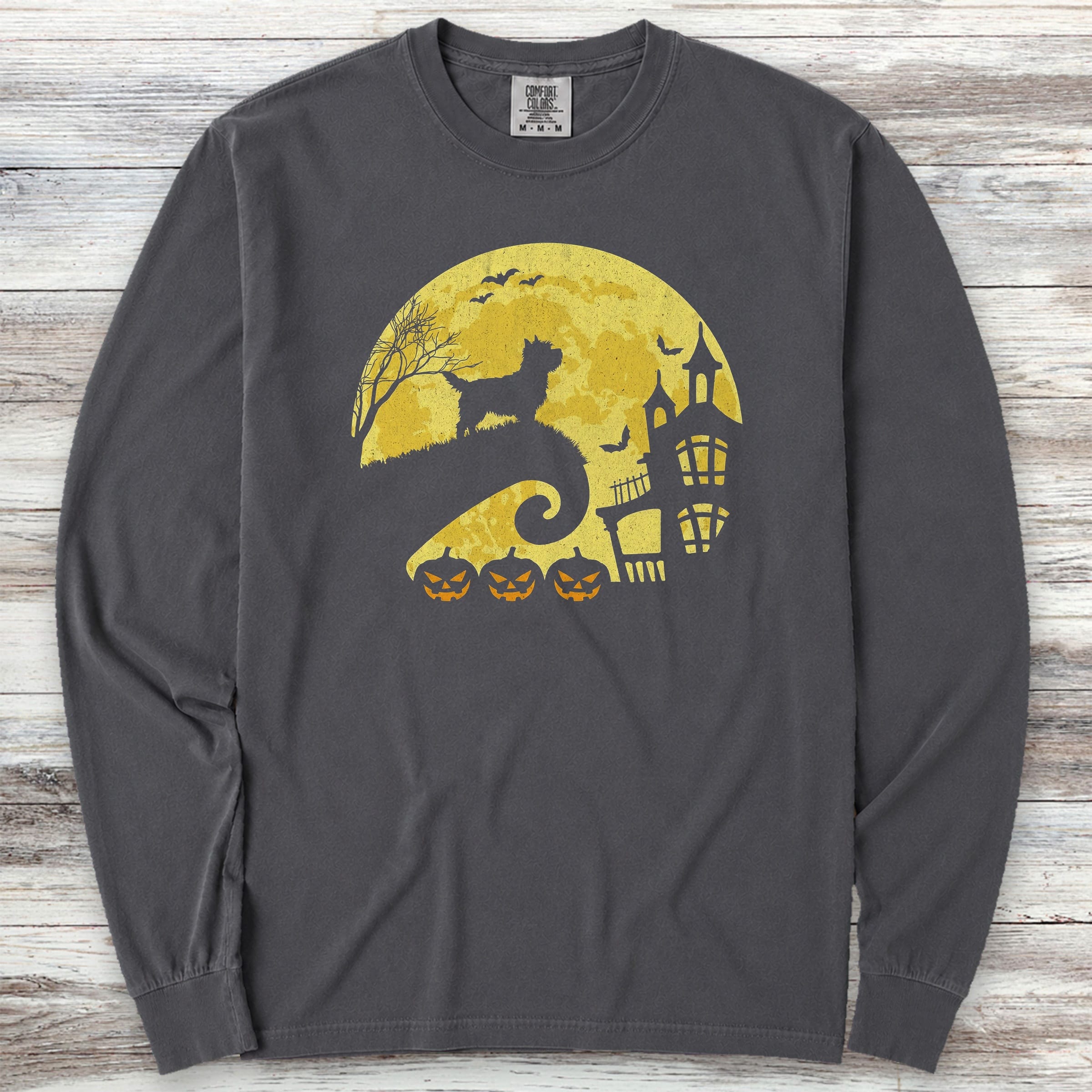 Cairn Terrier Halloween Moon Long Sleeve Tee - Graphite