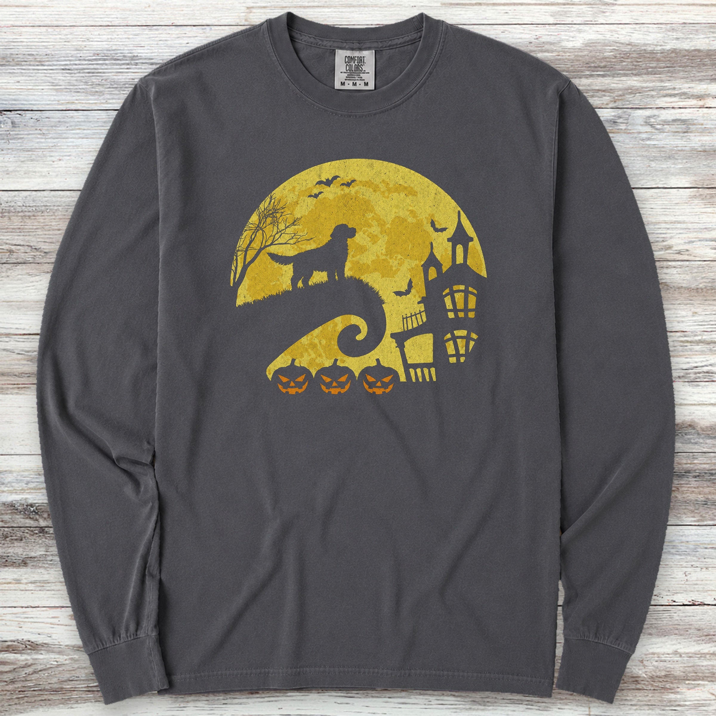 Labradoodle Halloween Moon Long Sleeve Tee - Graphite