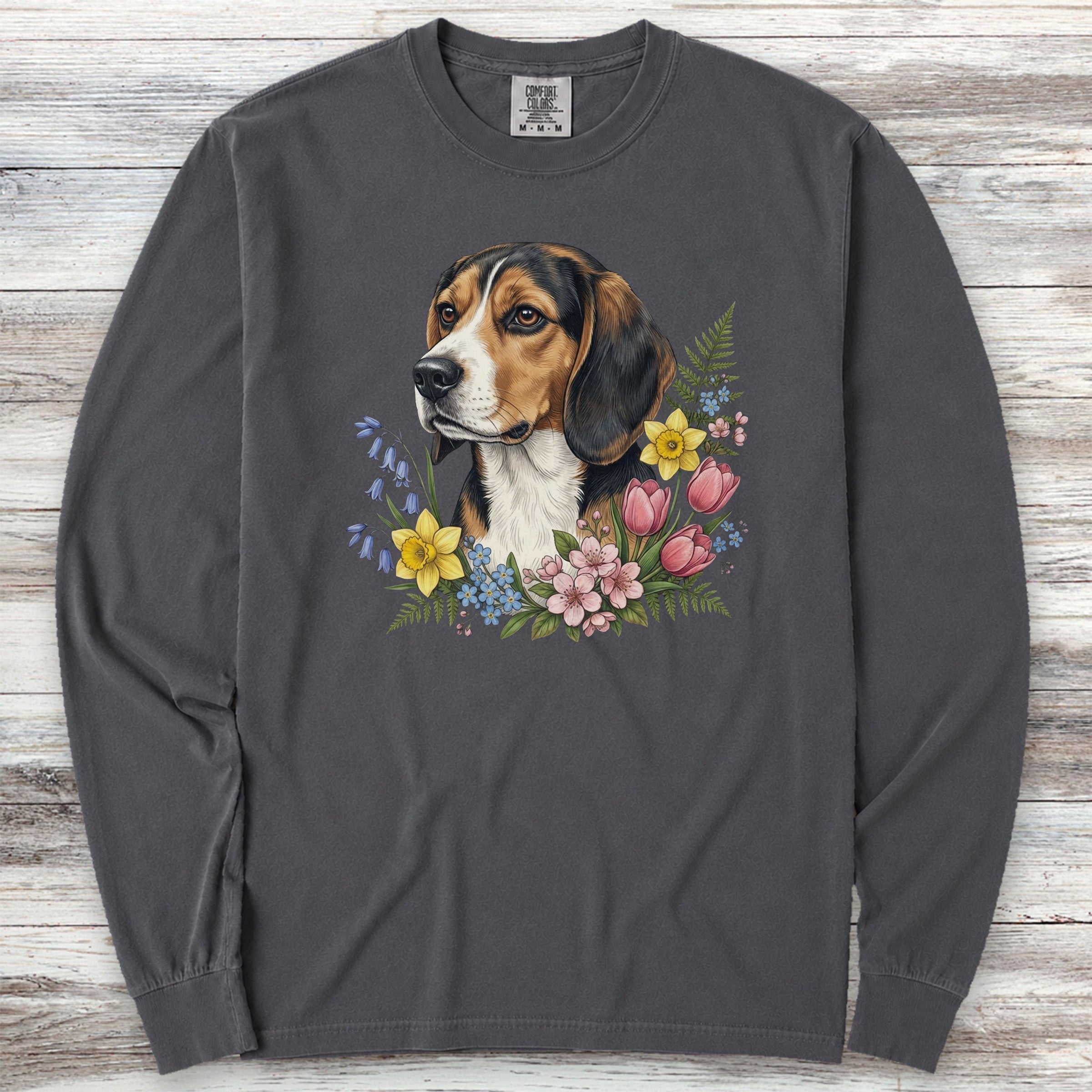 Beagle Spring Portrait Long Sleeve Tee - Graphite