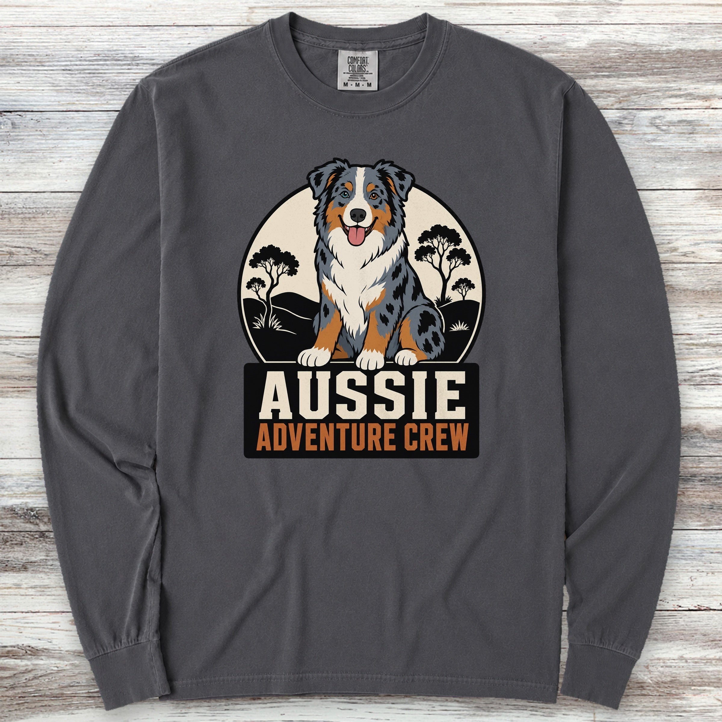 Australian Shepherd Adventure Crew Long Sleeve Tee - Graphite