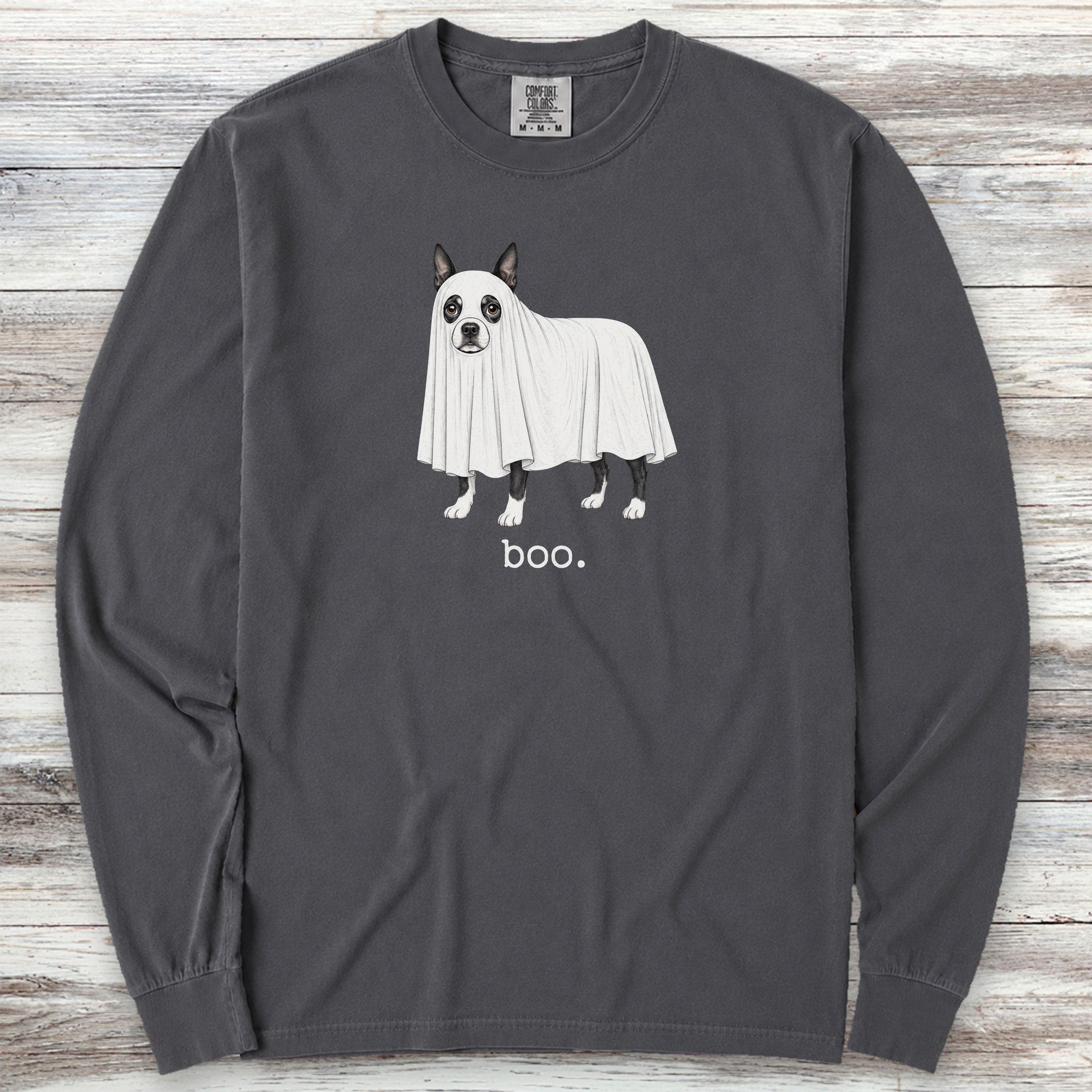 Boston Terrier Boo Long Sleeve Tee - Graphite