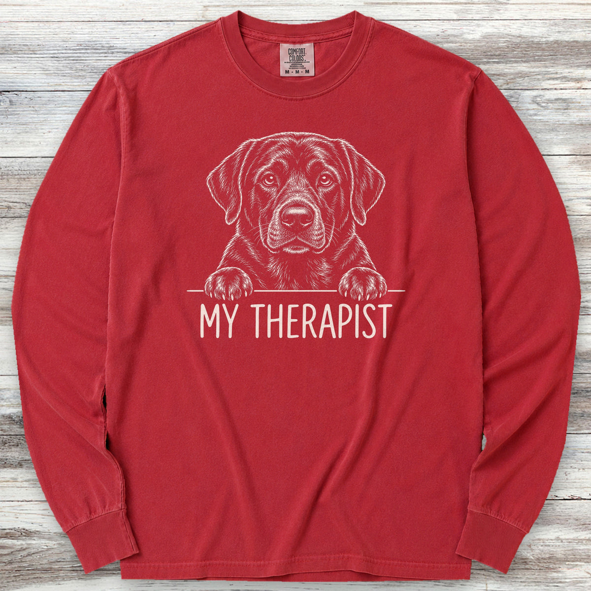 Labrador Retriever Black Therapist Long Sleeve Tee - Red