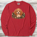 Cockapoo Winter Greenery Faux Embroidery Long Sleeve Tee - Red