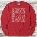 Poodle Dark Linocut Long Sleeve Tee - Red