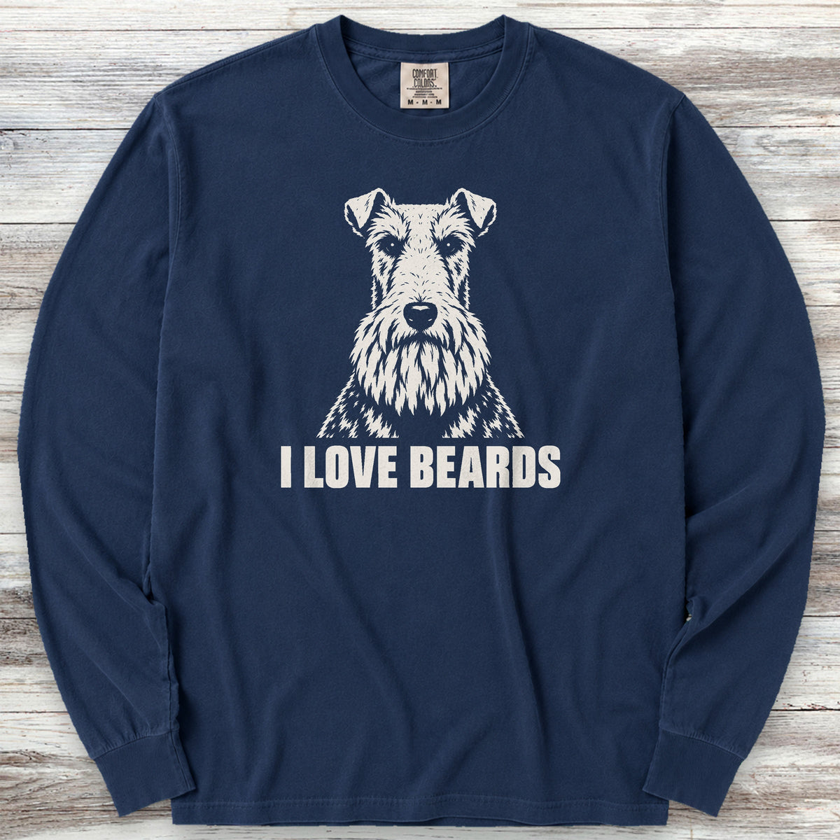 Wire Fox Terrier I Love Beards Long Sleeve Tee - True Navy
