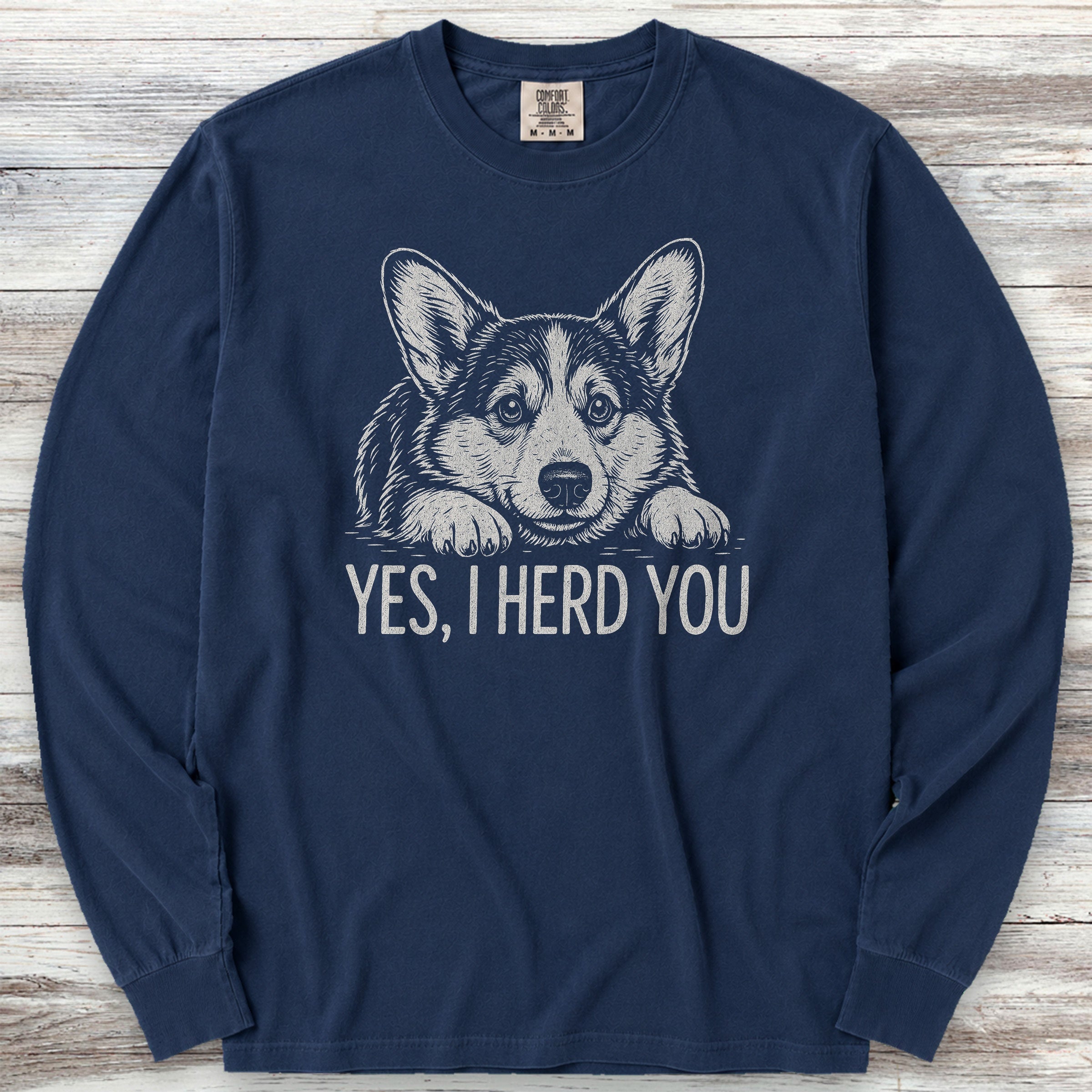 Corgi Herd You Long Sleeve Tee - True Navy