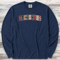 Dachshund Holiday Faux Patchwork Long Sleeve Tee - True Navy