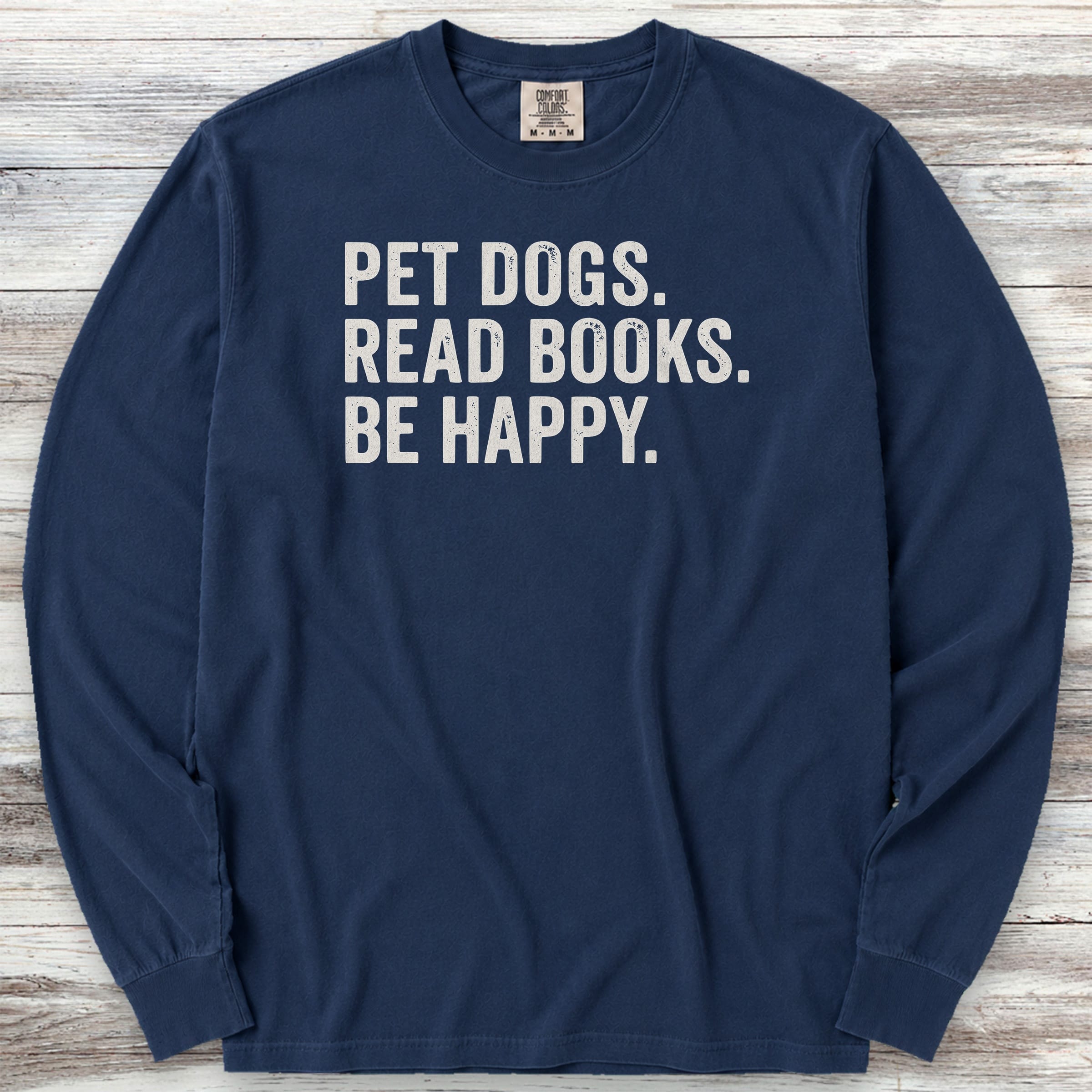 Dogs Books Happy Long Sleeve Tee - True Navy