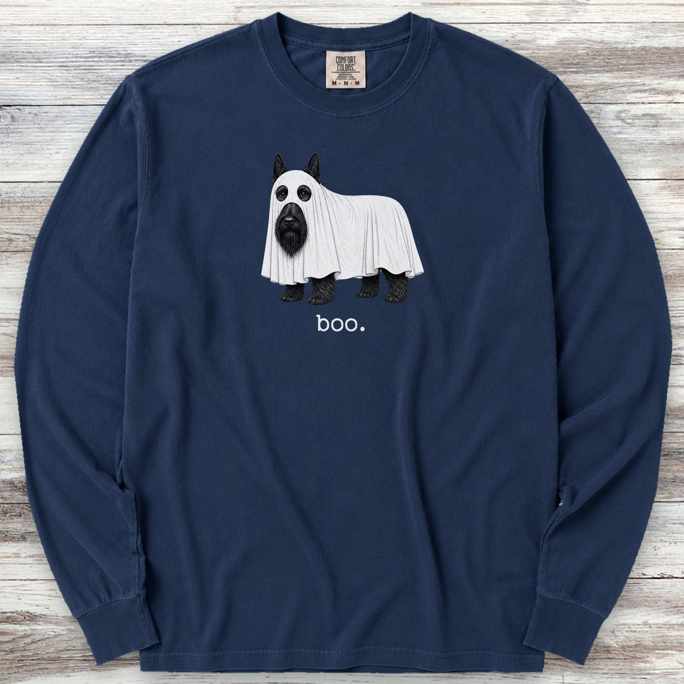 Scottish Terrier Boo Long Sleeve Tee - True Navy